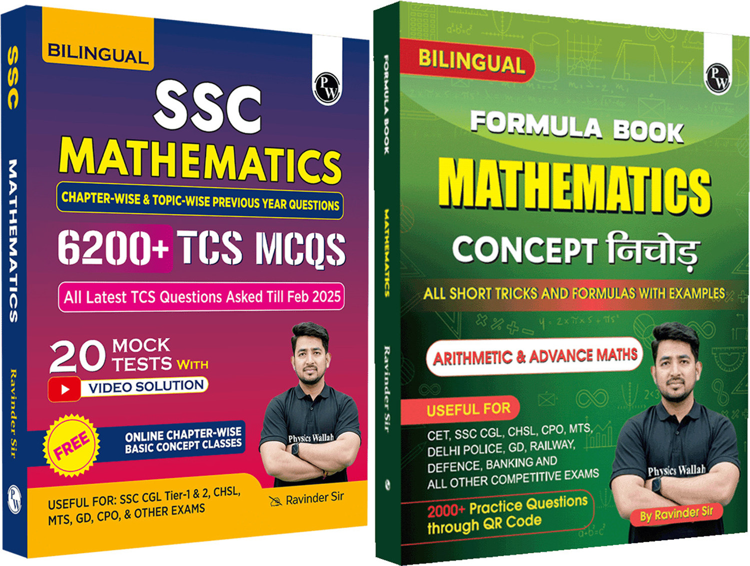 Image of PW SSC Mathematics Bilingual Chapterwise & Topicwise 6200+ MCQs and Formula Book By Ravinder Sir Combo Set of 2 Books