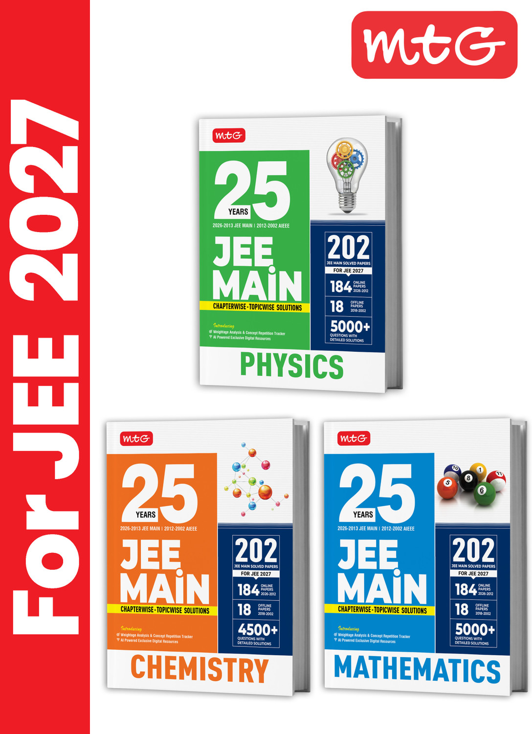 Image of MTG 25 Years (2026-2002) JEE MAIN PYQ Book | 202 Chapter-wise Topic-wise Previous Years Solved Papers Physics, Chemistry & Mathematics For 2027 Exam