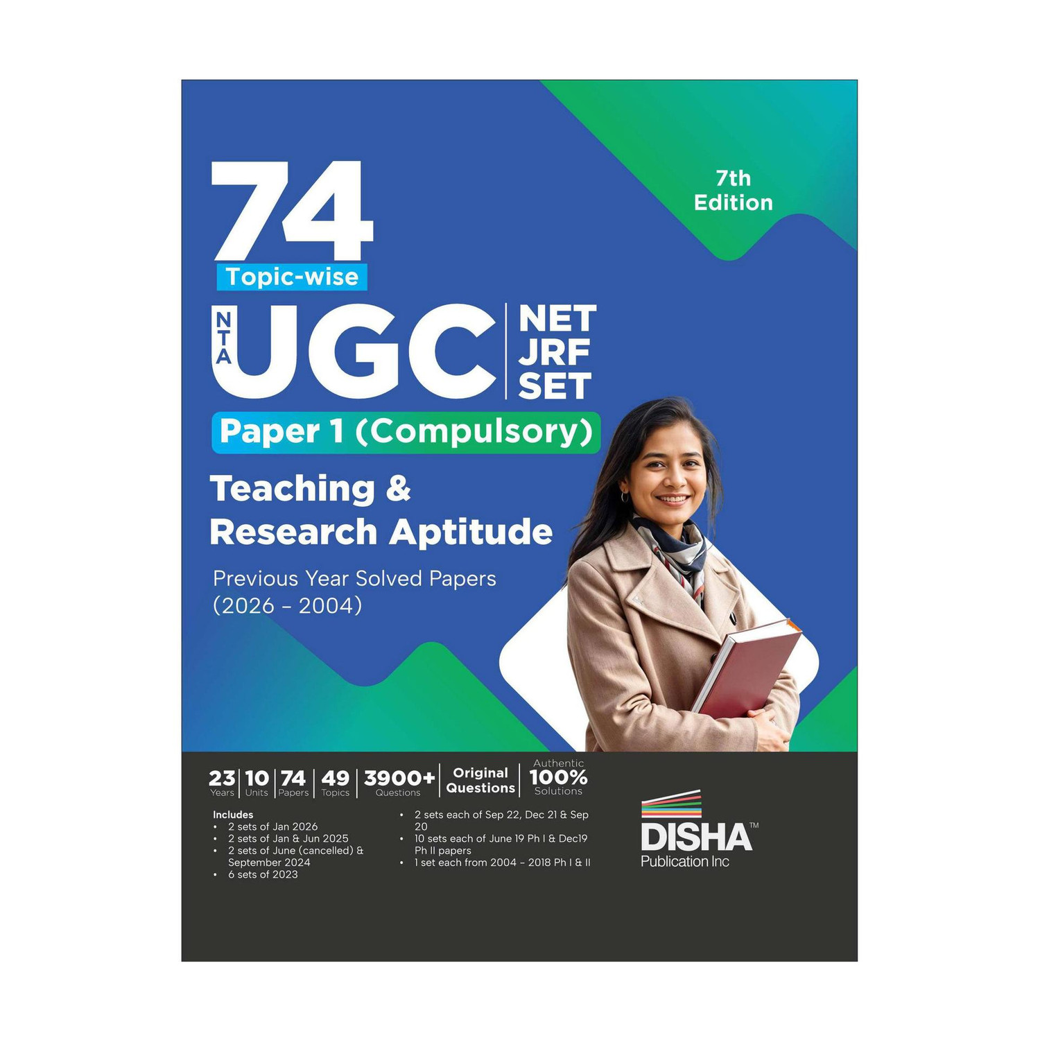 Image of Disha publication Inc Disha 74 Topic-wise NTA UGC NET / JRF / SET Paper 1 (Compulsory) Teaching & Research Aptitude Previous Year Solved Papers (2026 - 2004) 8th Edition | PYQs Question Bank | National Eligibility Test 2027 (Paperback, Disha Experts)