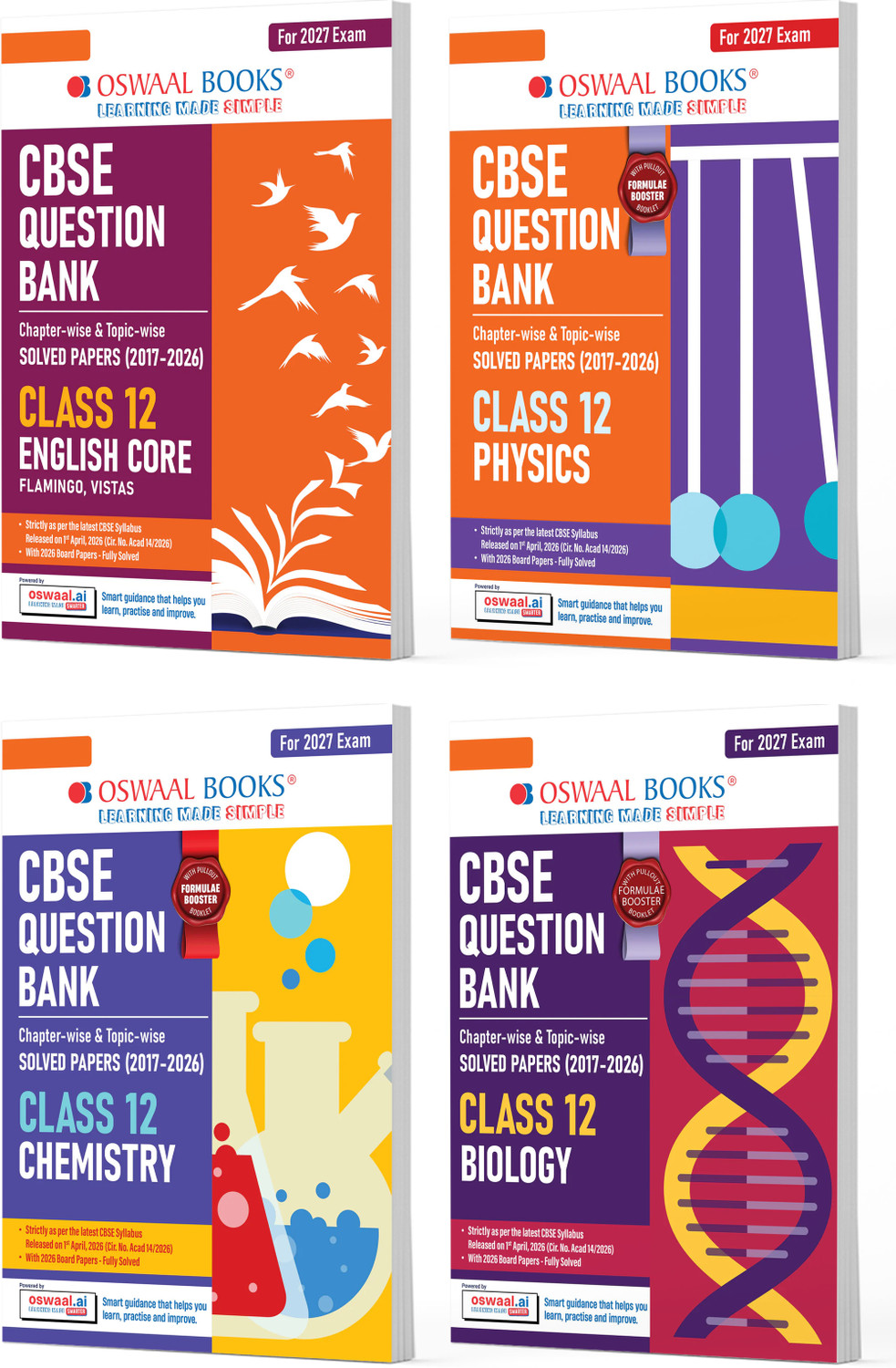Image of CBSE Question Bank for Class 12 English Core, Physics, Chemistry & Biology (Set of 4) Chapter & Topic-wise: Solved Papers (2017-2026) | Includes 2026 solved Papers | With oswaal.ai | For 2027 Exam