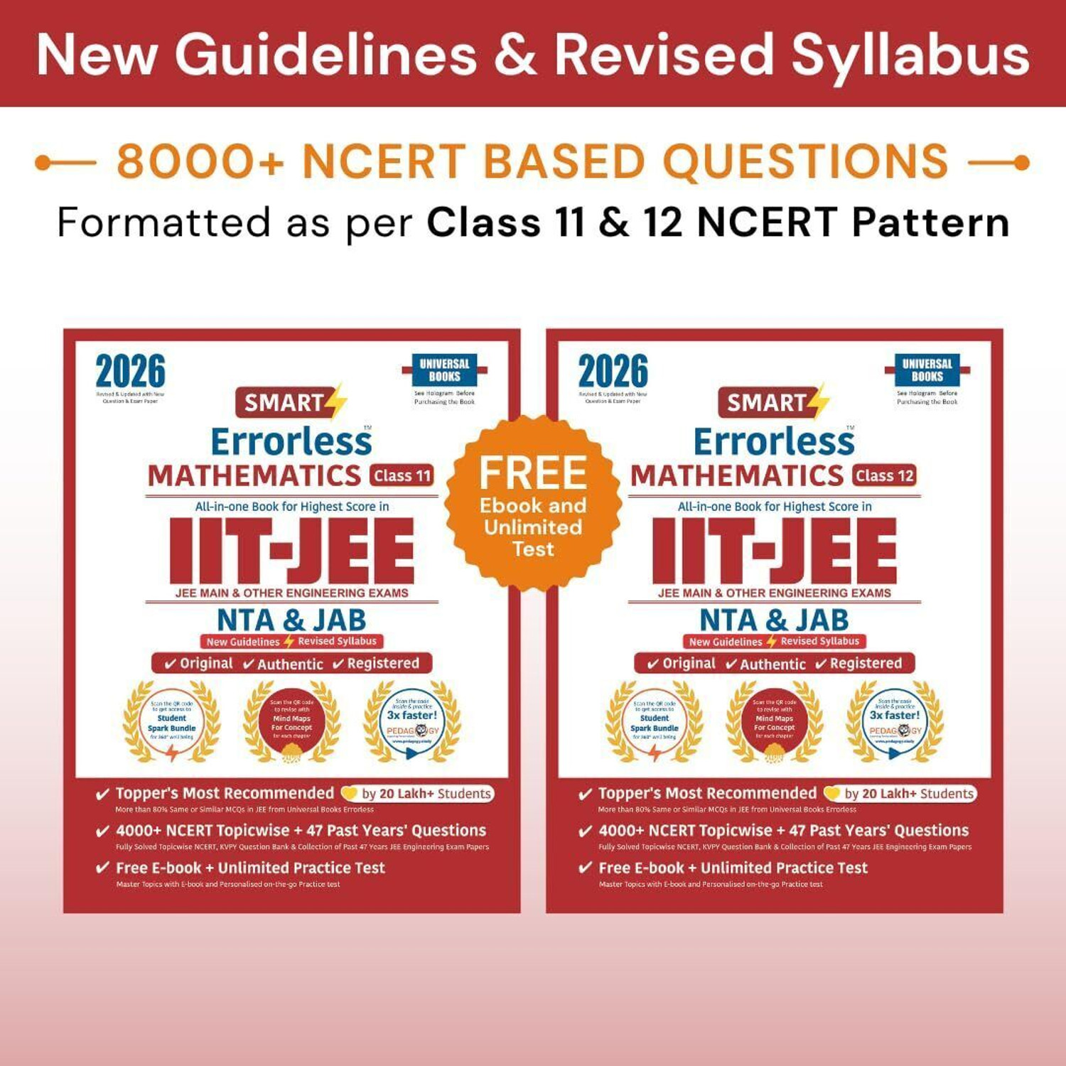 Image of Smart Errorless Mathematics Class 11 & 12 for IIT JEE Main (2026) | NCERT Based | 8000+ New Pattern Questions | Revised Syllabus | NTA & JAB Pattern |47 Previous Years Questions - Universal Books