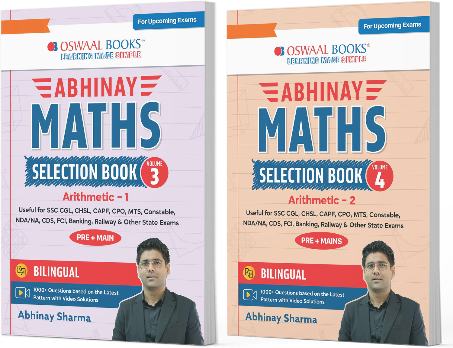 Image of Abhinay Maths Selection Book-Vol. 3 & Vol. 4 (Set of 2 Books) Bilingual Workbook for SSC & All Govt Exam | Concept Based Questions with Video Solutions (For Exam)