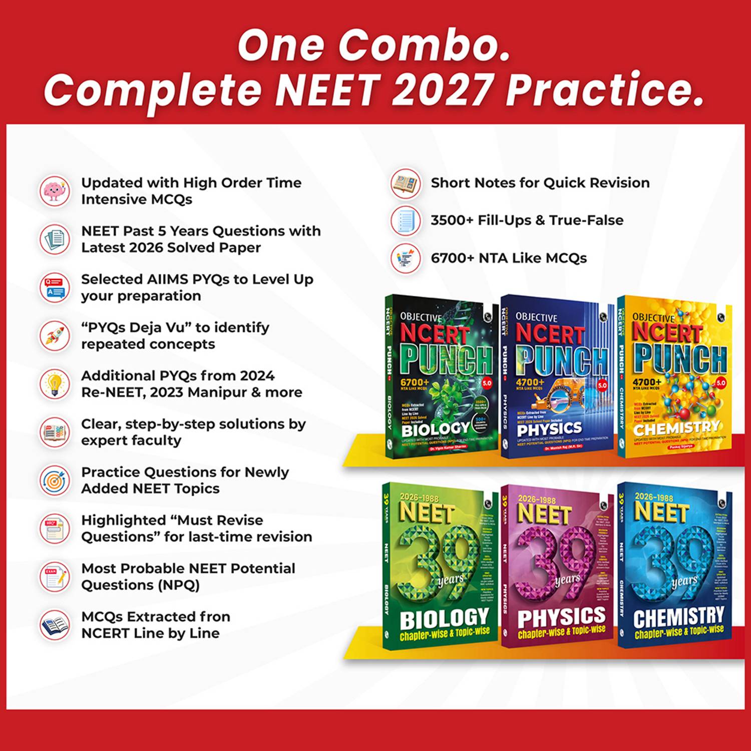 PW NEET Objective NCERT Punch 5.0 & 39 NEET PYQs Combo Set of 6 Books - Image 2