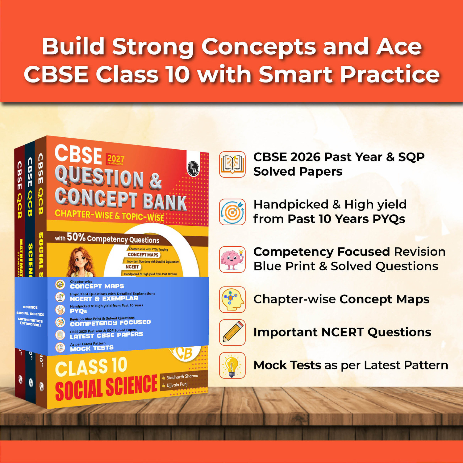 Image of PW CBSE Question & Concept Bank (QCB) Class 10 Science, Maths (Standard) and Social Science