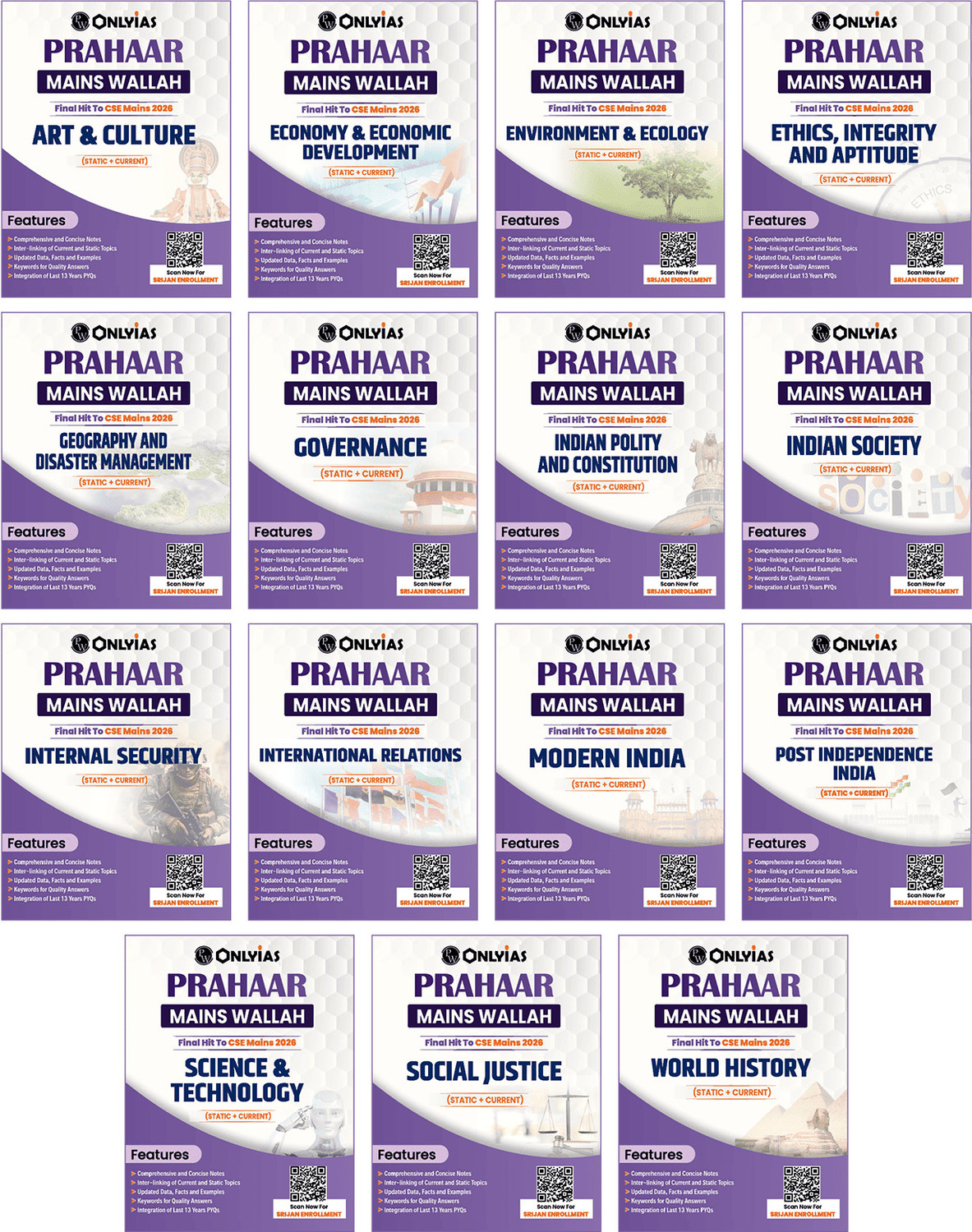 Image of PW UPSC Prahaar Mains Wallah (Static + Current) Combo Set of 15 Books (Paperback, PW)