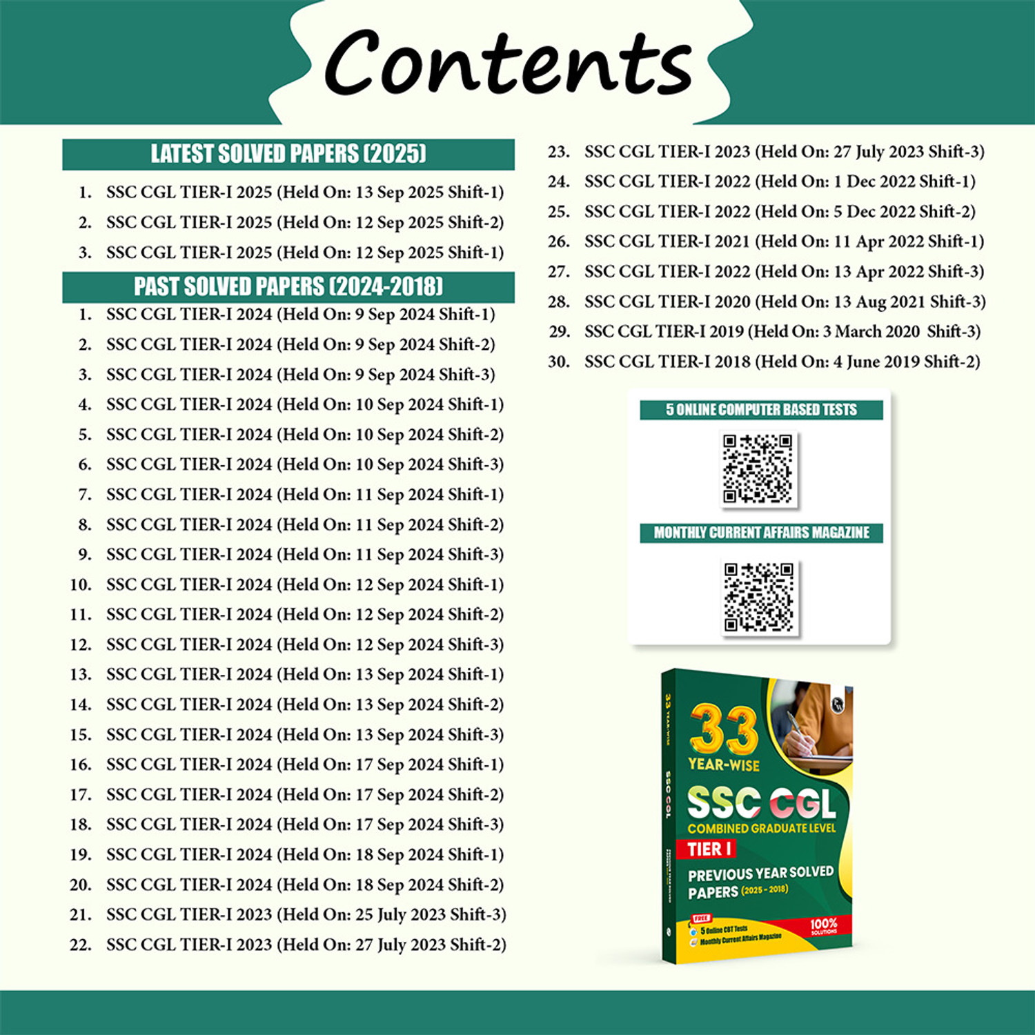 Image of PW 33 SSC CGL (Combined Graduate Level) Tier 1 Previous Year Solved Papers (2025-2018)