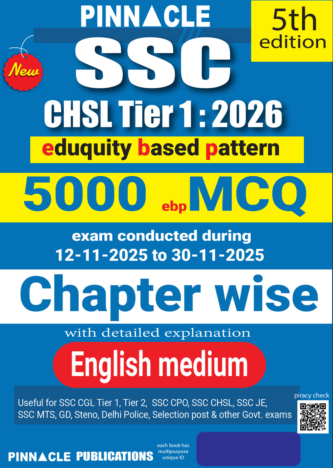 Image of SSC CHSL Tier 1 2026 | 5000 ebp ( eduquity based pattern ) MCQ Chapter wise | Exam Conducted 12-11-2025 to 30-11-2025 | Detailed Explanation | English Medium | 5th Edition