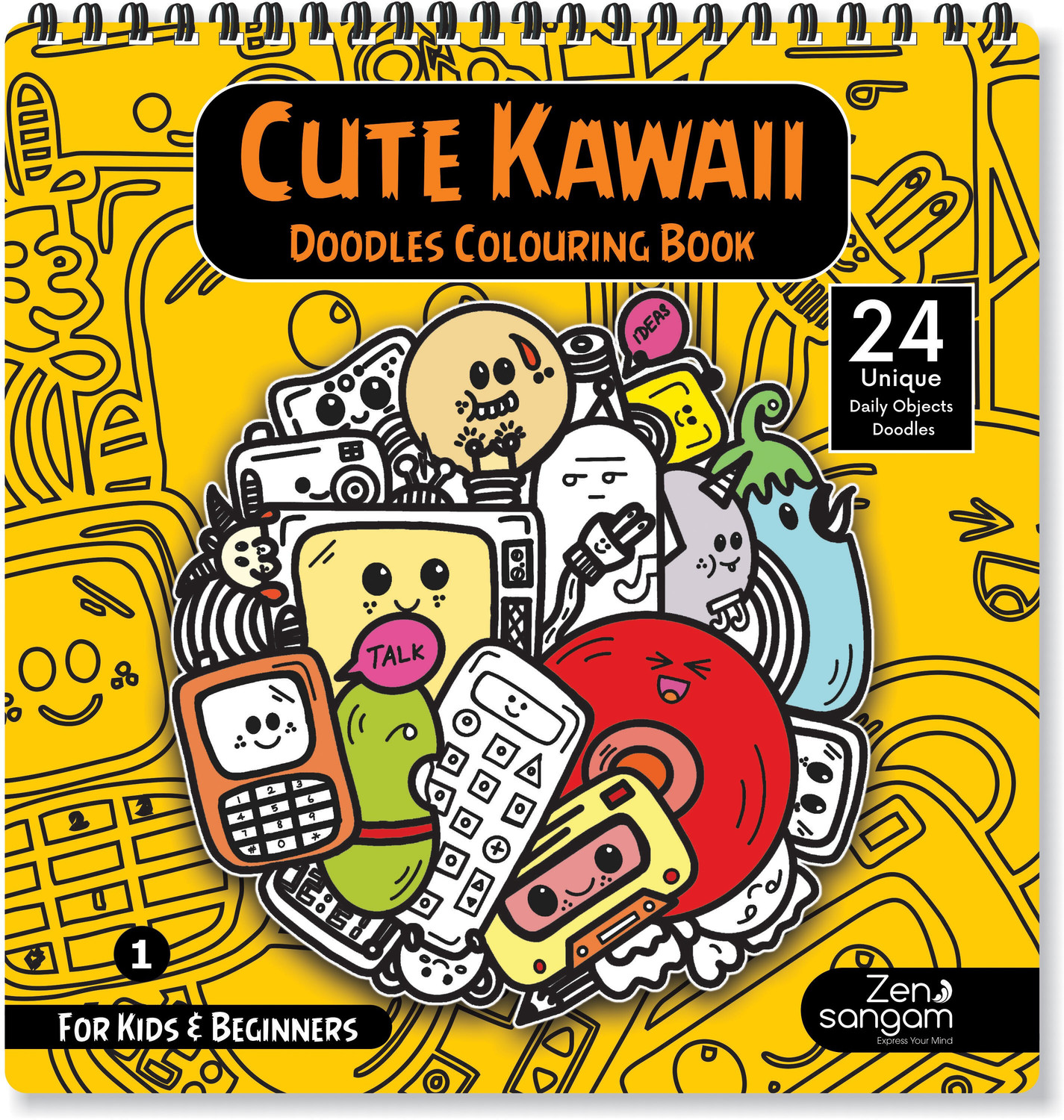 Image of Zen Sangam Cute Kawaii Doodles Colouring Book for Kids and Beginners a€ inch 24 Unique Daily Object Doodles