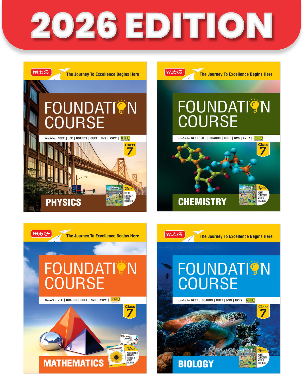 Image of MTG Foundation Course Class 7 Physics, Chemistry, Mathematics & Biology (Set of 4 Books) For NEET, IIT-JEE, CUET & Boards Exams (Edition 2026-2027)