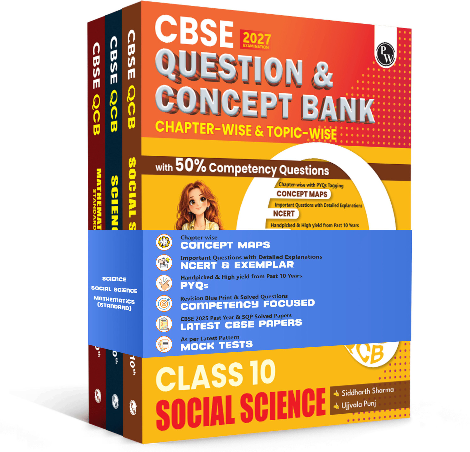 Image of PW CBSE Question & Concept Bank (QCB) Class 10 Science, Maths (Standard) and Social Science