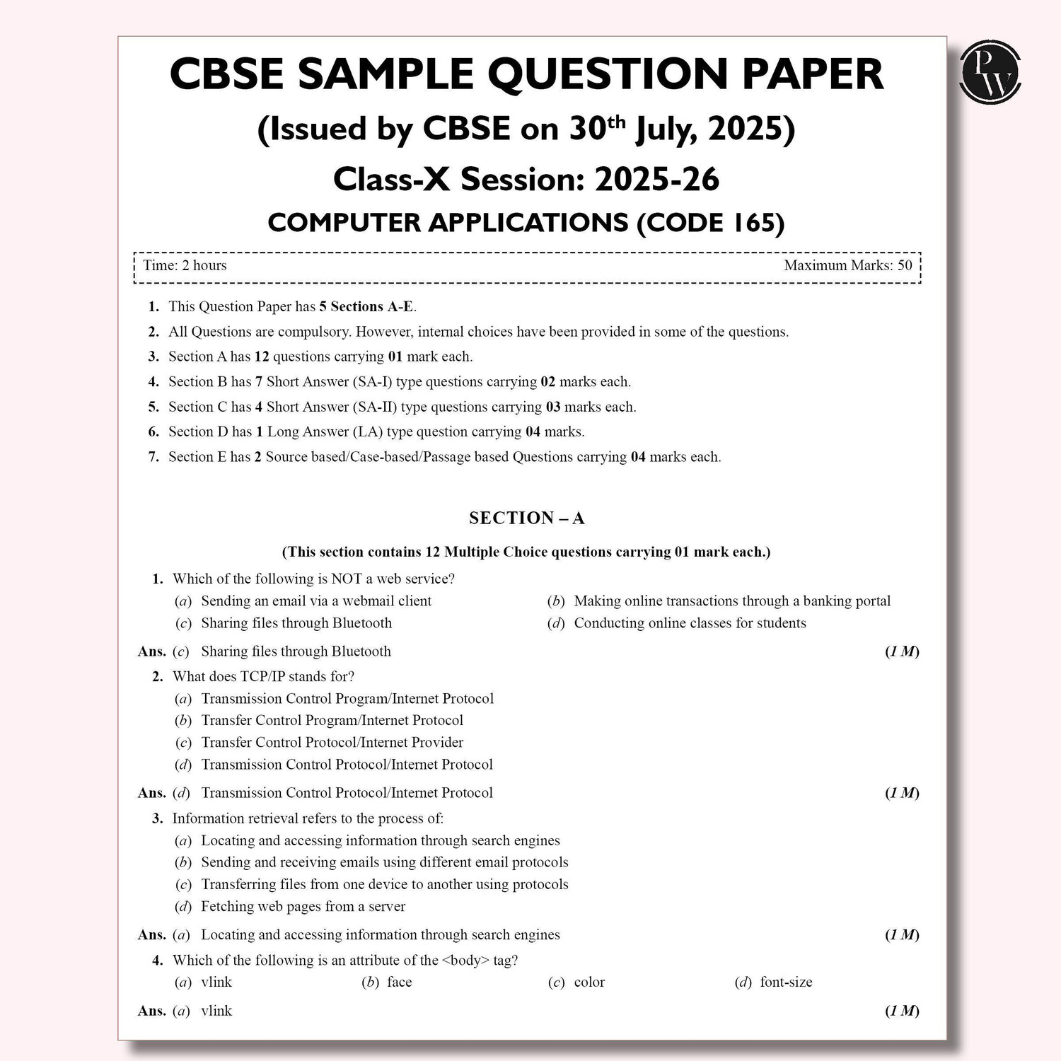 Image of PW CBSE Class 10 Computer Application Sample Papers 2026 | 15 Papers + 2025 Solved Paper, Mind Maps & Stepwise Marking - PW CBSE 15 Sample Question Papers Class 10 Computer Application For 2026 Board Exam (As Per SQP Dated 30 July 2025
