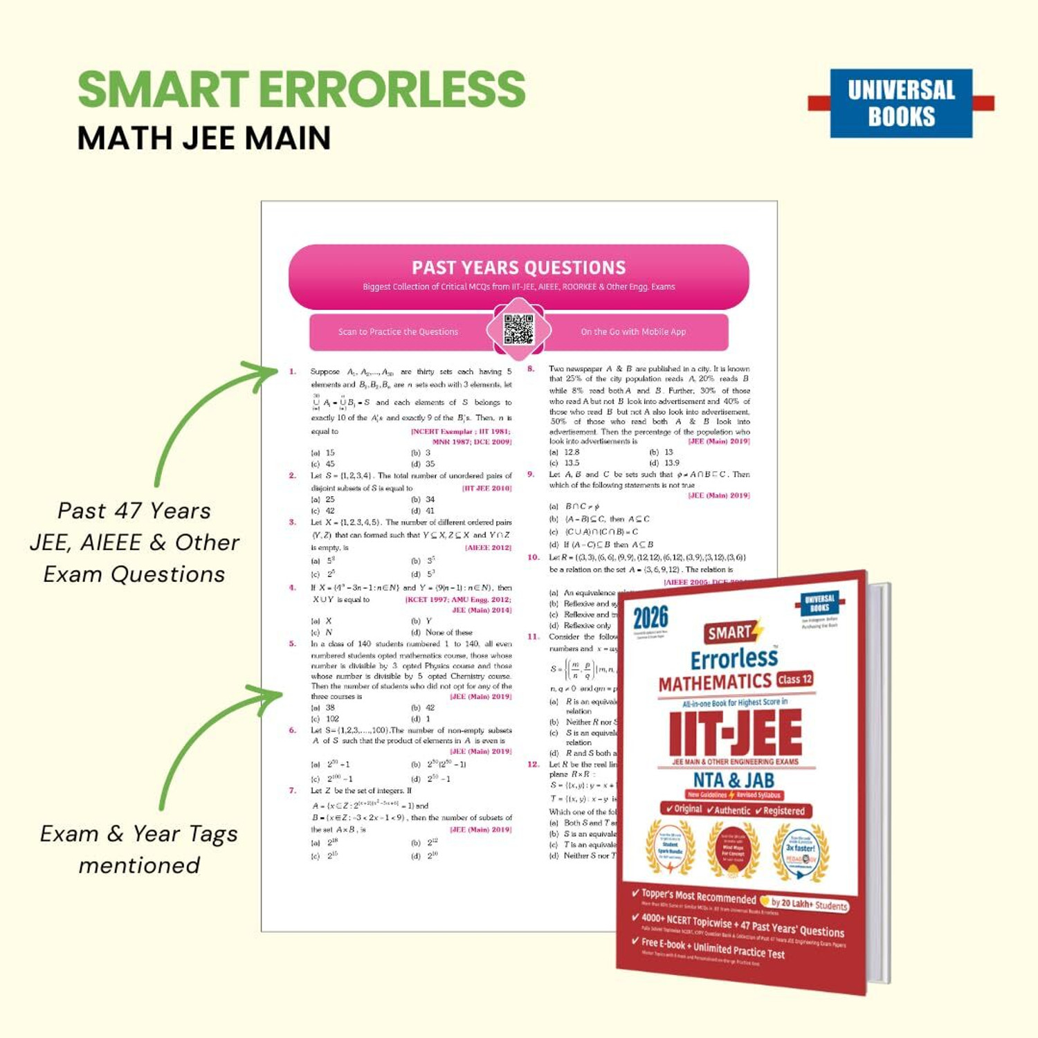 Image of Universal Books Smart Errorless Mathematics Class 11 for JEE Main & Advanced 2026 | NCERT Based | 3600+ Topicwise MCQs, PYQs From Last 48 Years | JEE Practice Set | With Notes, Mindmaps, Free E-Book