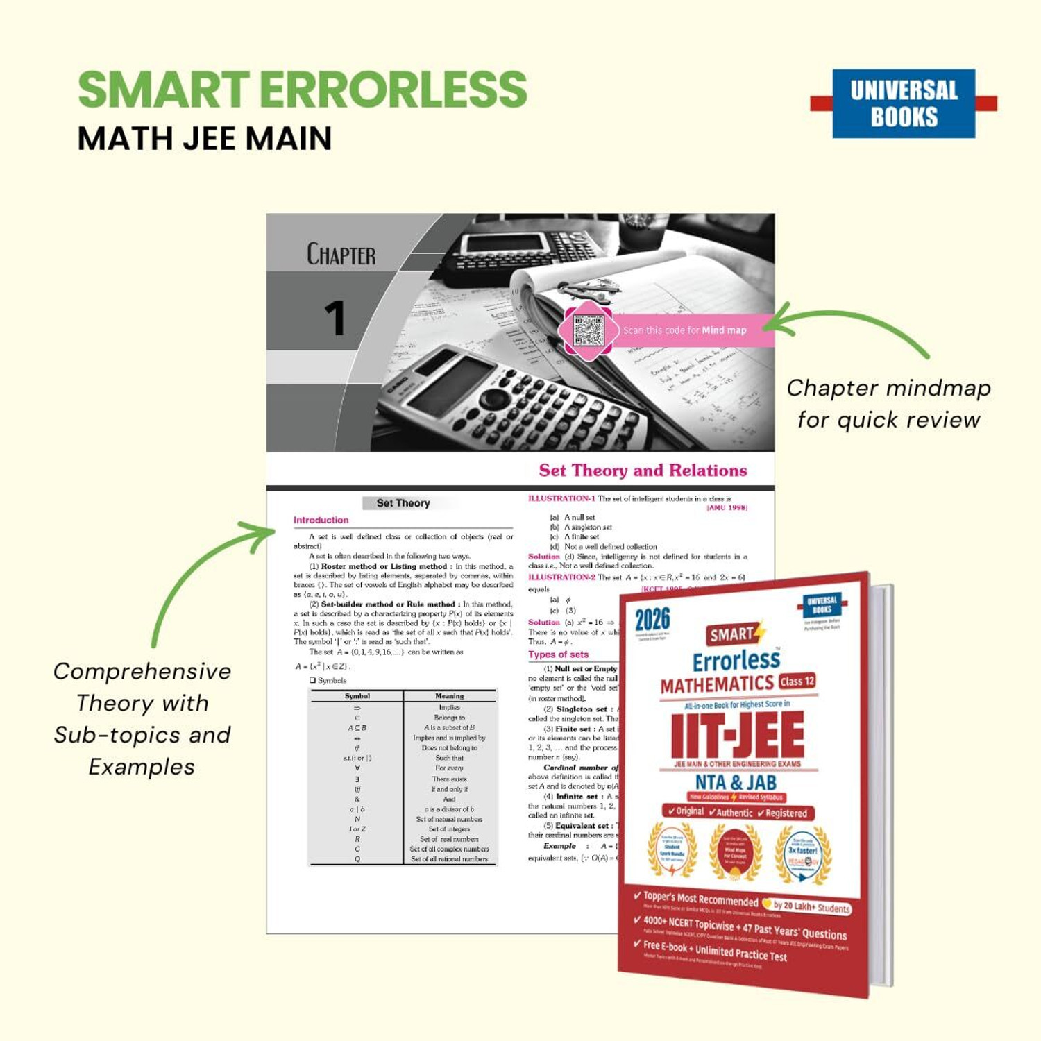 Image of Universal Books Smart Errorless Mathematics Class 11 for JEE Main & Advanced 2026 | NCERT Based | 3600+ Topicwise MCQs, PYQs From Last 48 Years | JEE Practice Set | With Notes, Mindmaps, Free E-Book