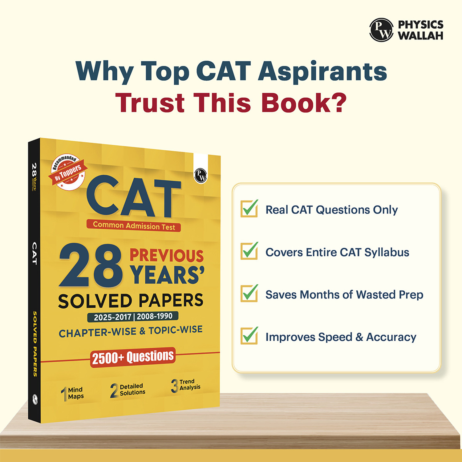 Image of PW CAT 28 Years Chapterwise & Topicwise Previous Years Solved Papers (2025-2017) PYQ Book For 2026 Exams