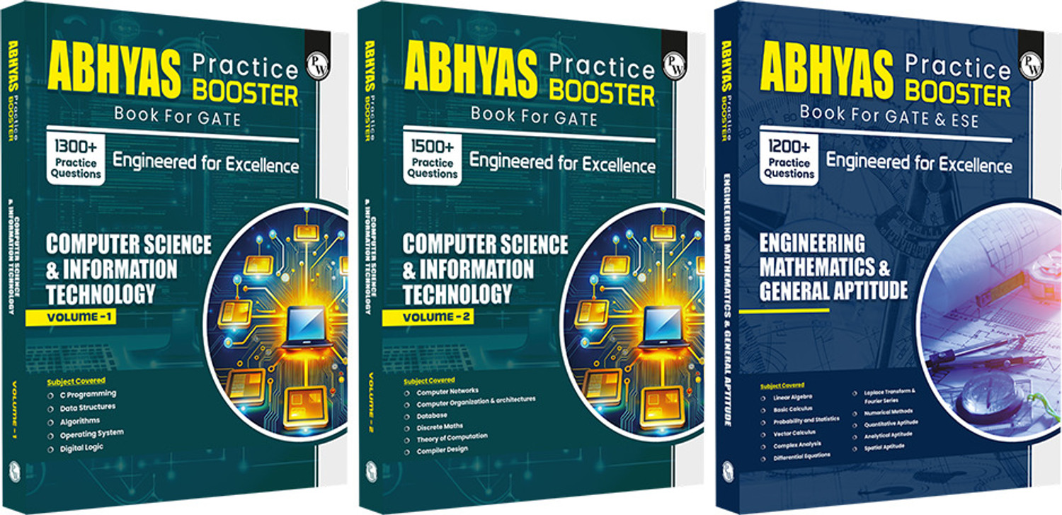 Image of PW GATE Abhyas Practice Booster For CS & IT with Mathematics & General Aptitude-3 Books