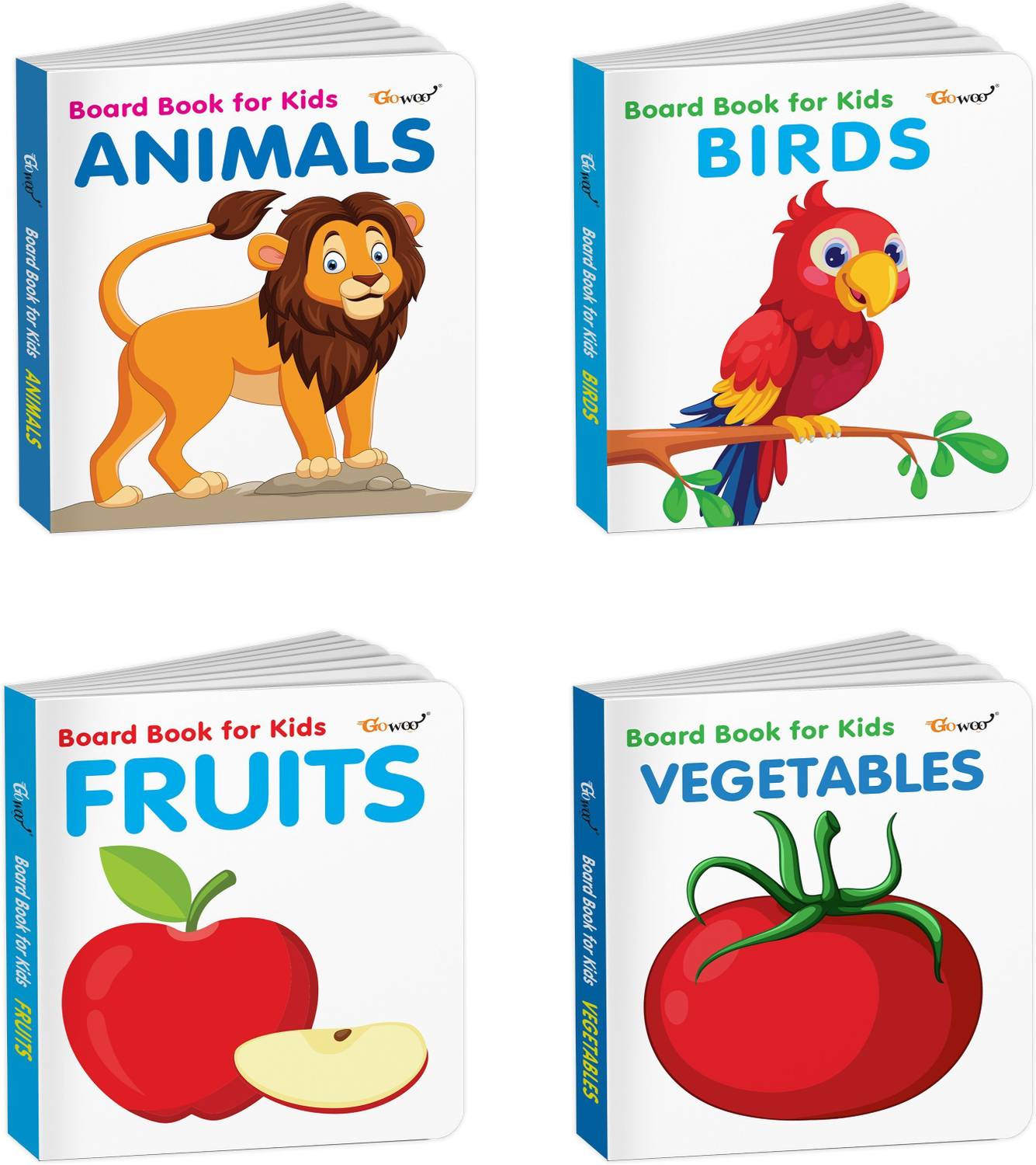 Animals, Birds, Fruits and more - Board Book for Kids :- animal picture learning book for toddlers, vegetable names picture learning book, cute birds and animals picture book | Set of 4 Books