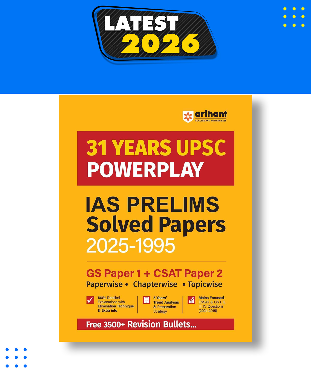 Image of (Old Edition) Arihant 31 Years UPSC Powerplay IAS Prelims Solved Papers (2025-1995) | GS Paper 1 and CSAT Paper 2 | Chapterwise, Topicwise with 3500