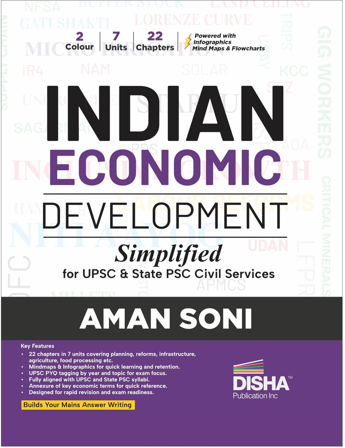 Image of Disha Indian Economic Development Simplified for UPSC & State PSC Civil Services Exams | 2 color Economy Book Powered with Infographics, Mindmaps, Pictures & Tables