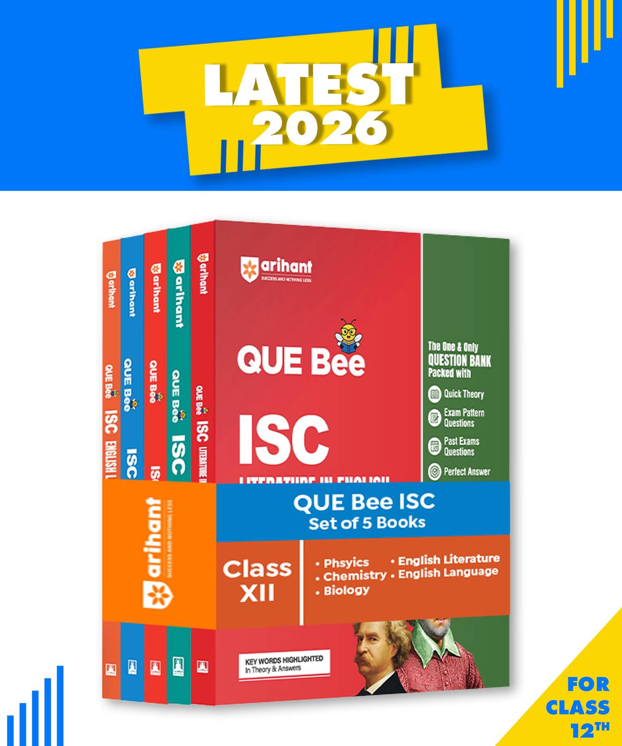 (Old Edition) QUE Bee ISC Physics, Chemistry and Biology, English Literature and English Language Class 12 Exam 2026 | Question Bank with Quick Theory, Exam Pattern Questions