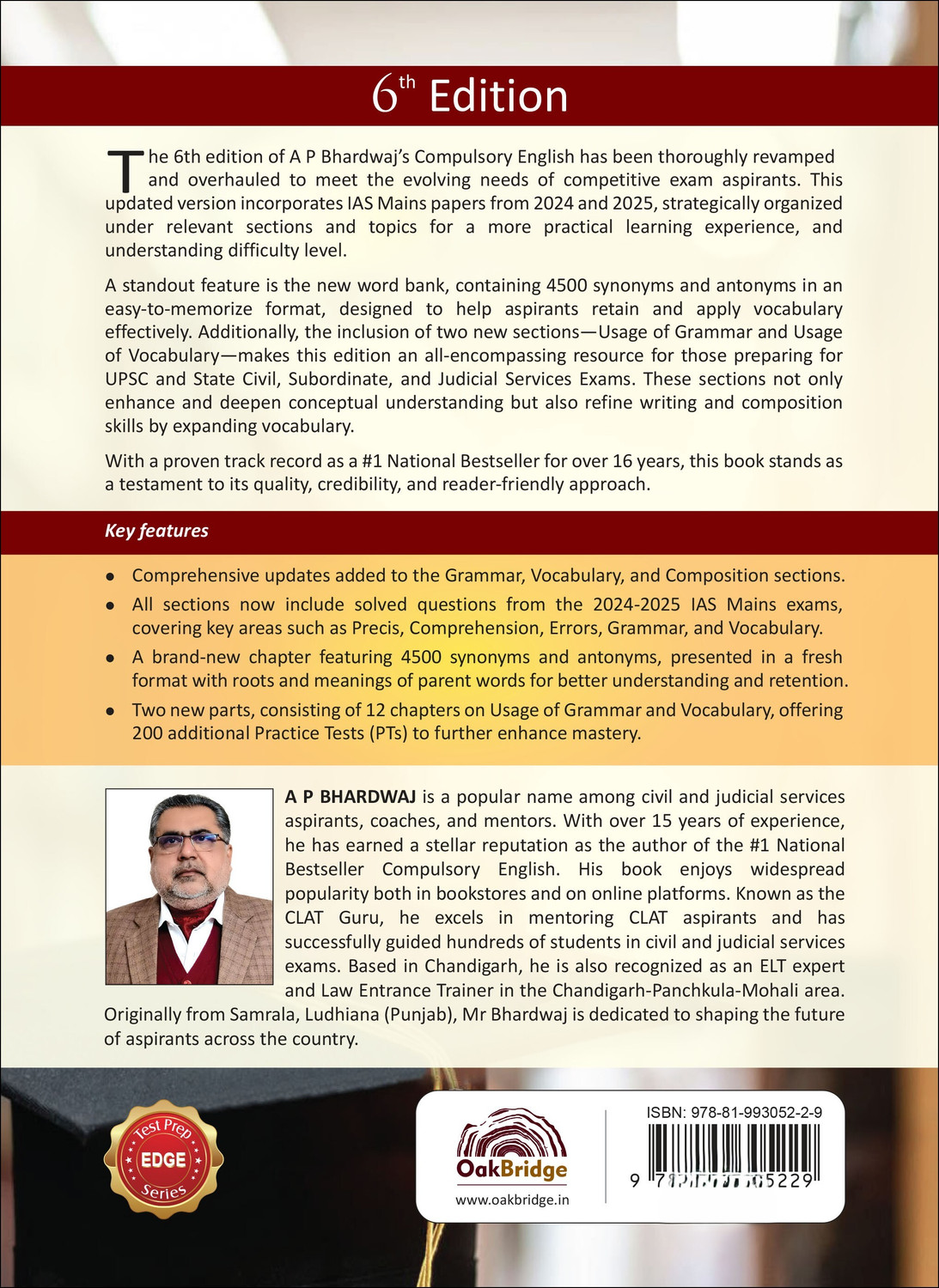 Image of Compulsory English 6th Edition for IAS (Mains) Examination | A P Bhardwaj | Oakbridge