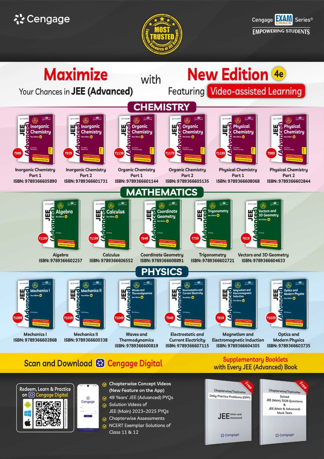 Image of Cengage Mathematics Combo for JEE Advanced: Algebra + Calculus + Coordinate Geometry + Trigonometry + Vectors & 3D Geometry Set of 5 Books with Chapterwise Concept Videos & Online Assessments