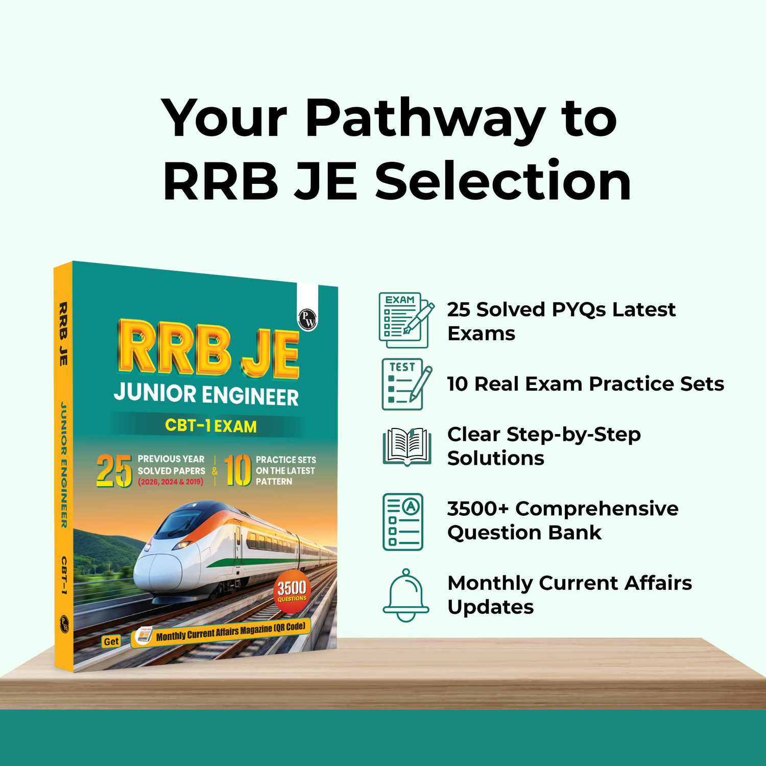 Image of PW RRB JE (Junior Engineer) CBT-1 PYQ Book For 2026-27 Exams | 25 Solved Papers with 10 Practice Sets