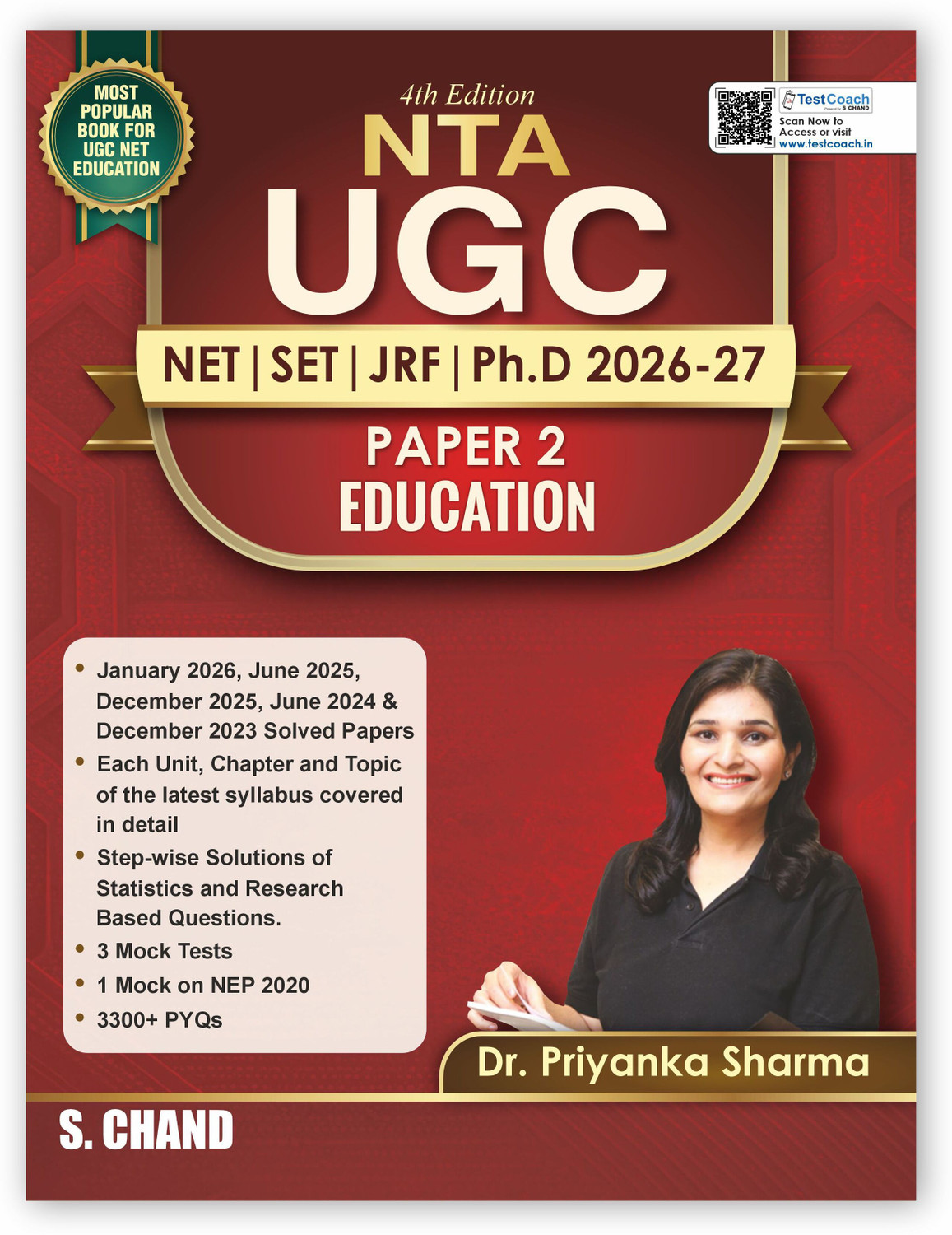 Image of NTA UGC NET Education Paper 2 Book 2026 - 2027 (4th Edition) SET /JRF /Ph.D Exam | Best 3300+ PYQ Previous Year Questions, Solved Papers, Chapter & Topic Wise, Question Bank with Solution, Mock Test | By Dr. Priyanka Sharma (in English) - S Chand Edition Books