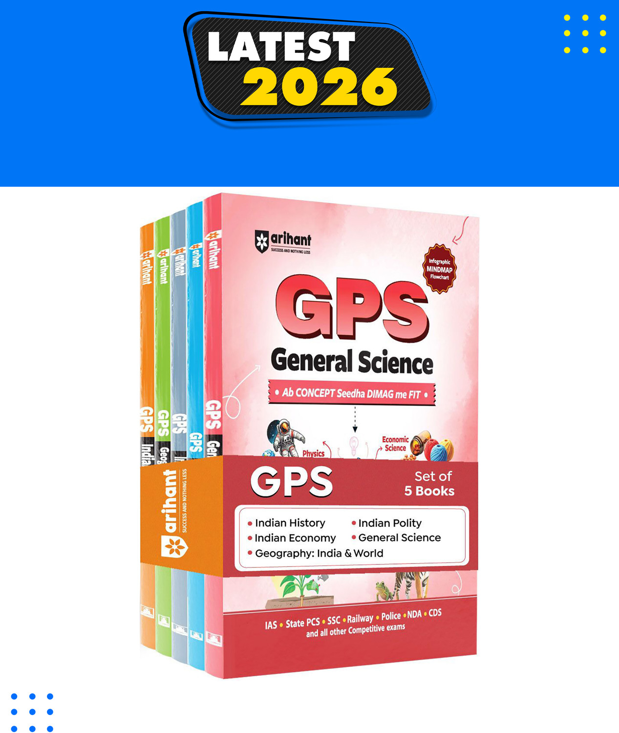Image of Arihant GPS Geography India and World, Indian Polity, Economy, Indian History, General Science Combo Books 2026-27 (Set of 5) | Complete Study Material for Police, NDA and CDS Exams | English Medium