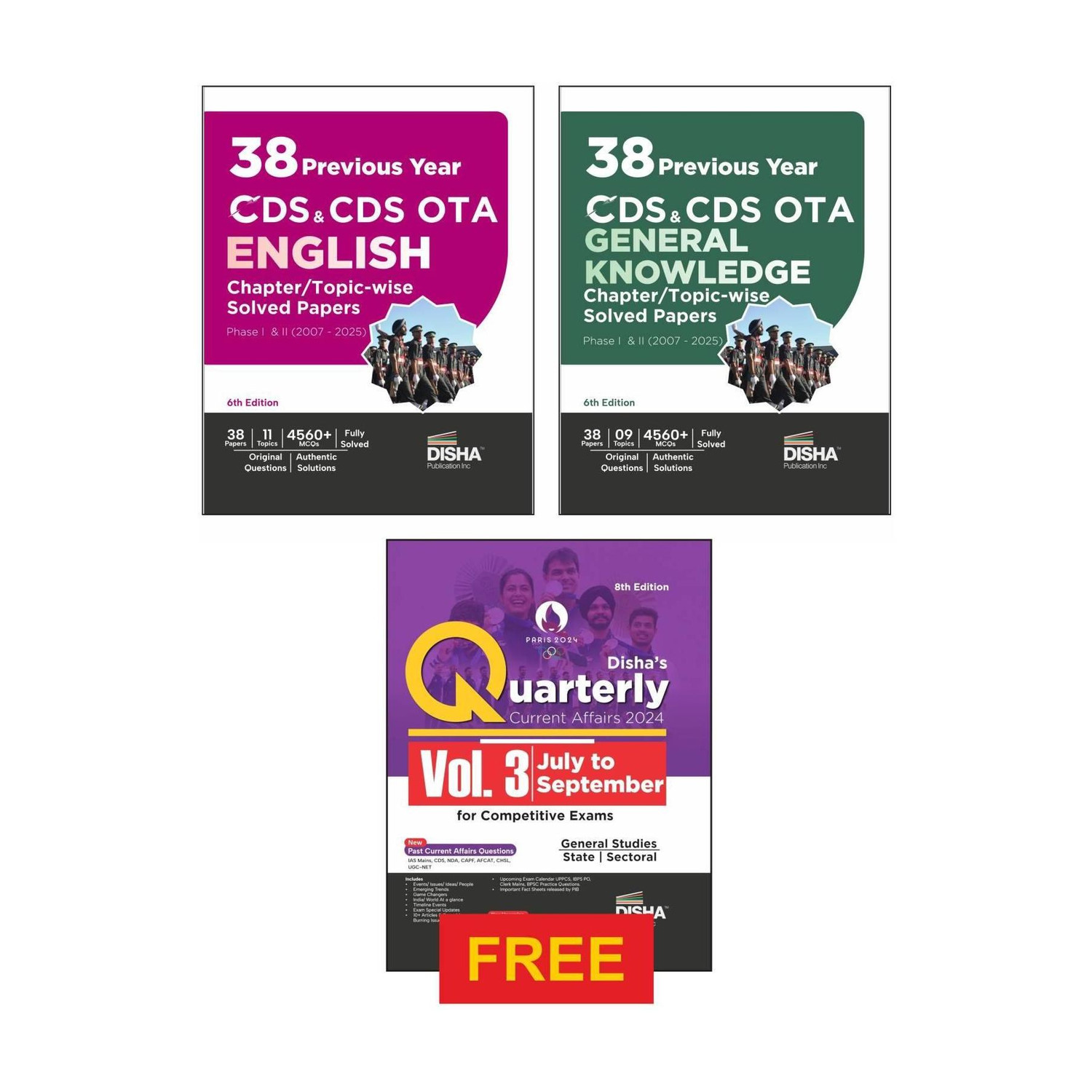 Image of Disha Combo (3 Books) 38 Topic-wise CDS OTA English & General Knowledge Previous Year Solved Papers (2007 - 2025) Phase I & II with Free Quarterly Magazine Issue - 6th Edition | Question Bank