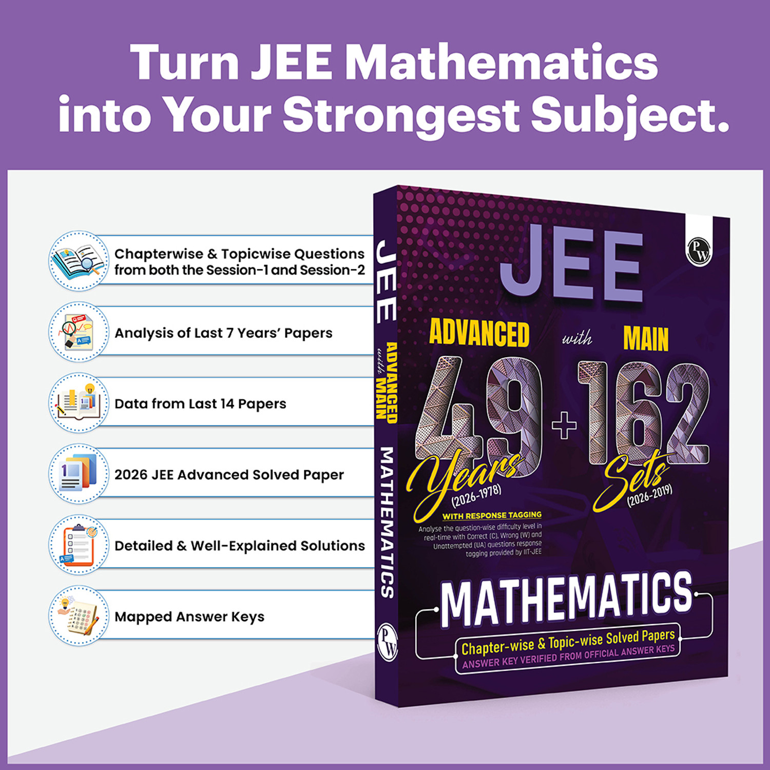 Image of PW JEE Advanced 49 Years (2026-1978) with JEE Main 162 Sets PYQs (2026-2019) Mathematics