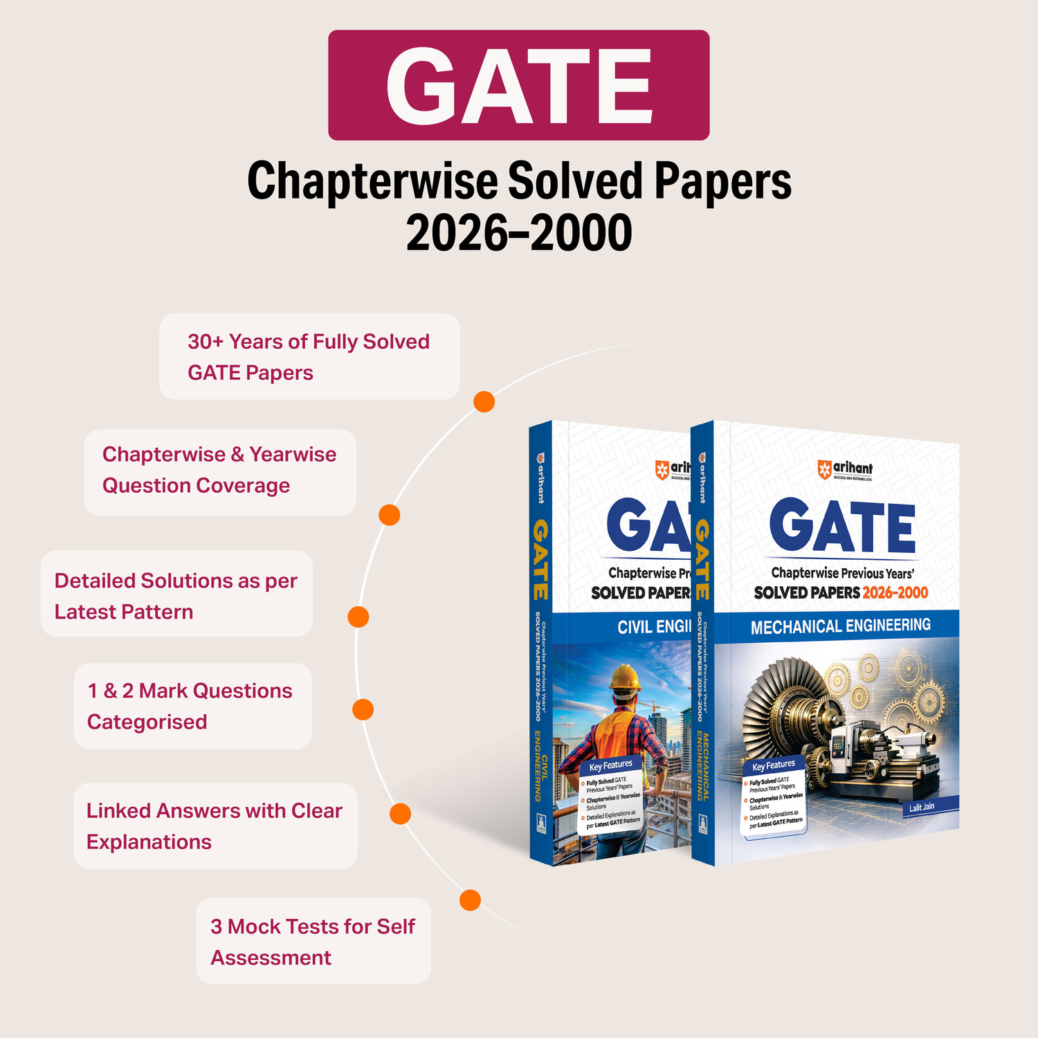 Image of Arihant GATE Biotechnology Chapterwise Solved Papers 2026-2010 with 10 Mock Papers |Chapterwise & Yearwise Detailed Explanations as per GATE Pattern