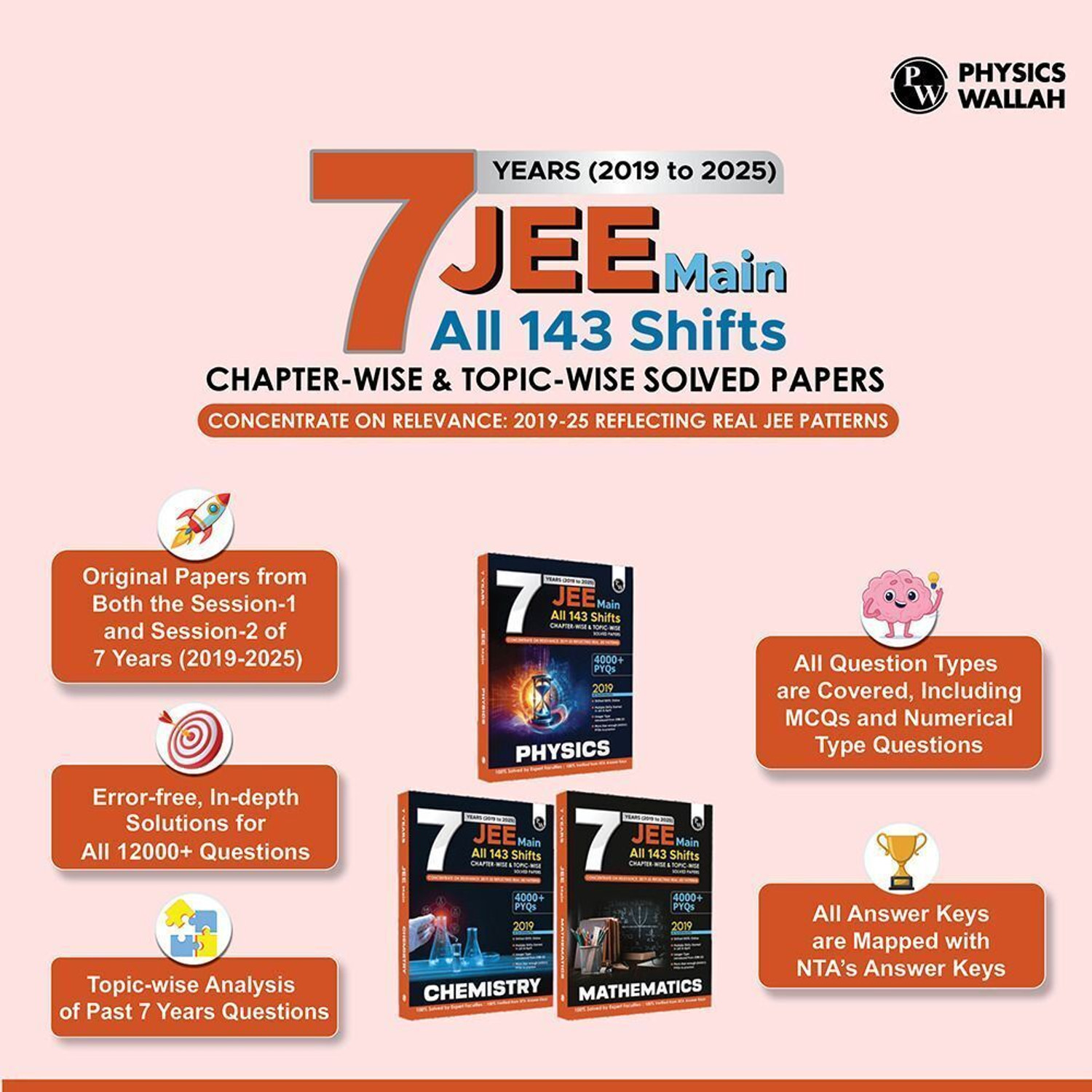 Image of ( OLD EDITION ) PW JEE Main 7 Years (2019 - 2025) Physics, Chemistry, Mathematics Combo | All 144 Shifts Online Previous Years Solved Papers Chapterwise and Topicwise PYQs For JEE Main 2026 Exams (Paperback, Phyiscs Wallah)