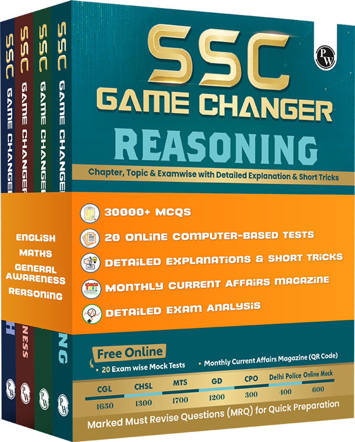 Image of PW SSC Game Changer General Awareness, Maths, English & Reasoning Combo Set of 4 Books For 2026 Exams