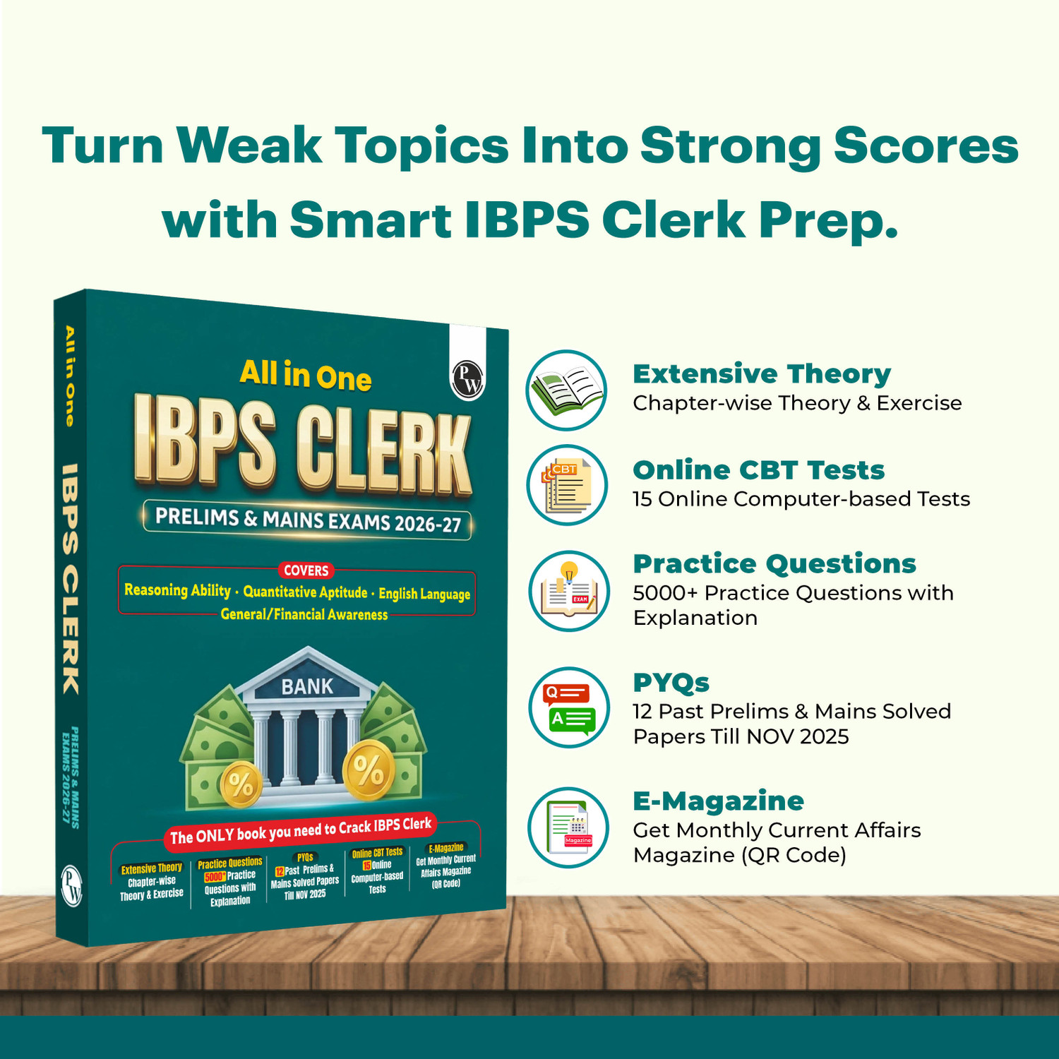 Image of PW All in One IBPS Clerk 2026 Book Prelims & Mains Exams