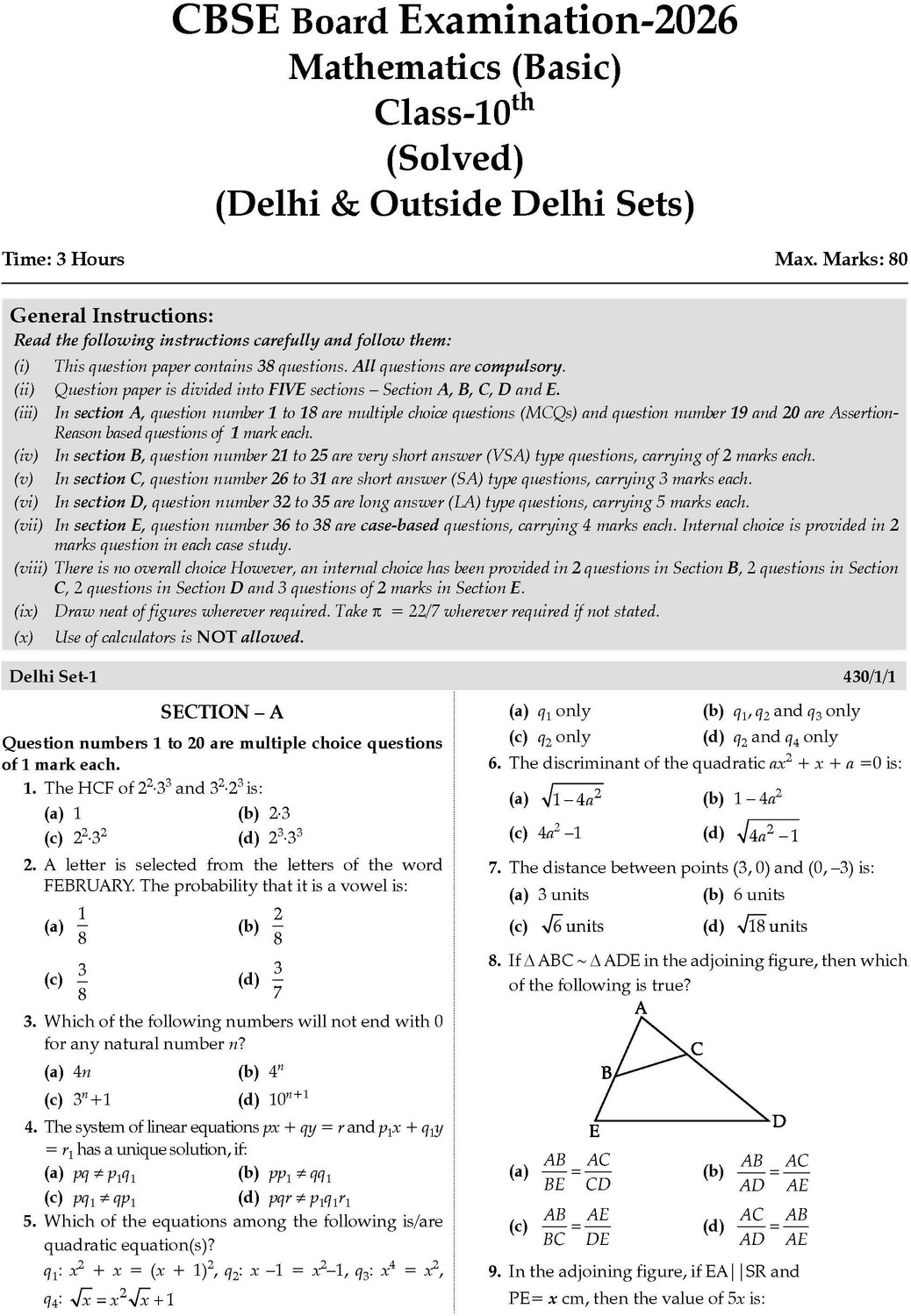 Image of CBSE Previous Years Papers Mathematics Basic, Class 10 | Year-wise (2020 2026) | Syllabus April 2026 | NCERT & Competency-Based Questions | For 2027 Exam | Oswaal AI