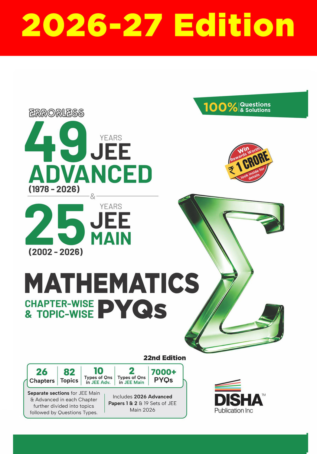 Image of Disha Errorless 49 Years JEE Advanced (1978 - 2026) & 25 Year JEE Main (2002 - 2026) Mathematics Chapter-wise & Topic-wise PYQs Book