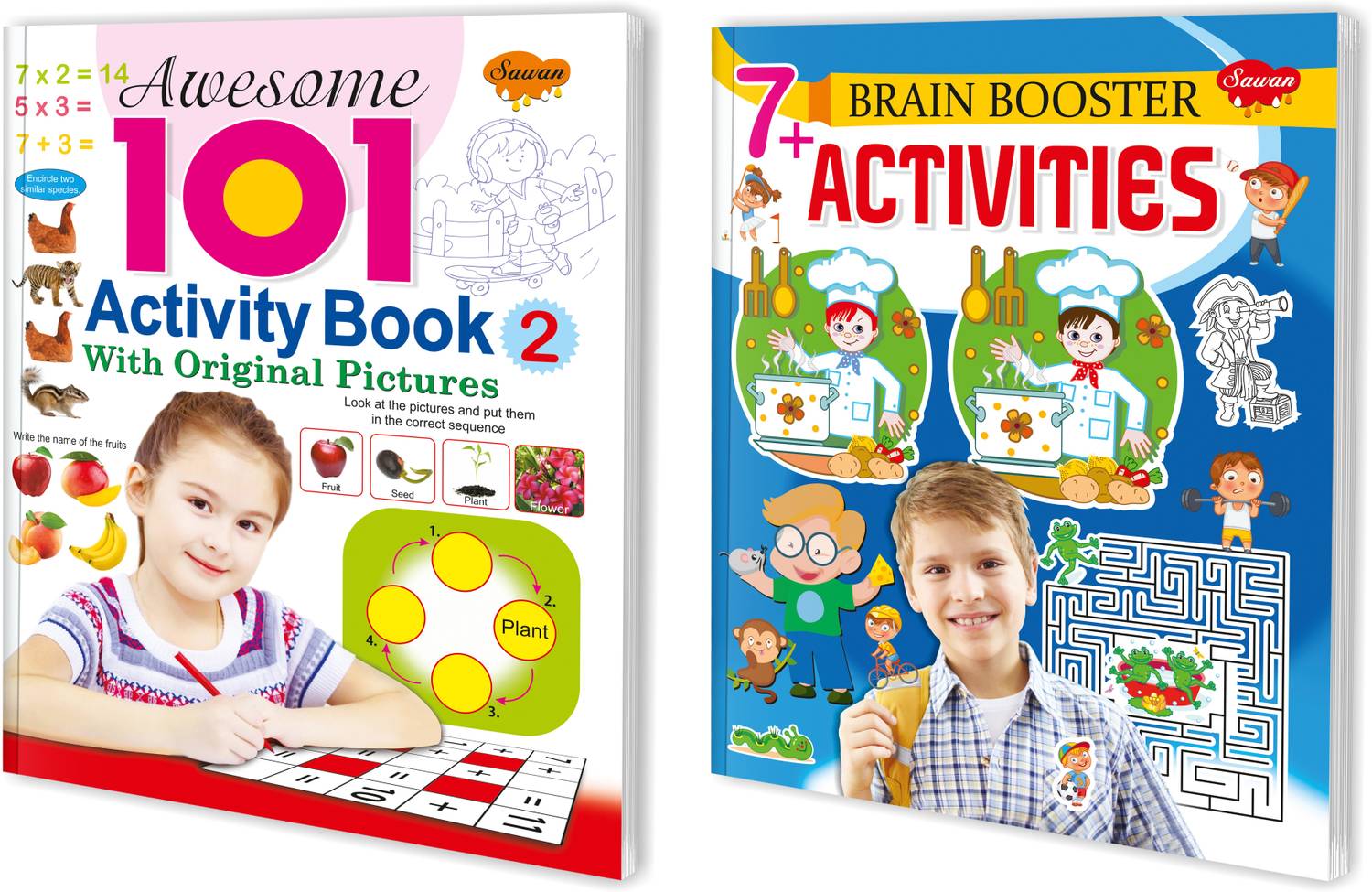 Awesome 101 Activity Book–2 and 7+ Brain Booster Activities Book for kids : Learning books for kids, Activities books for kids, Educational Activity books for kids | Set of 2 activity books for kids.