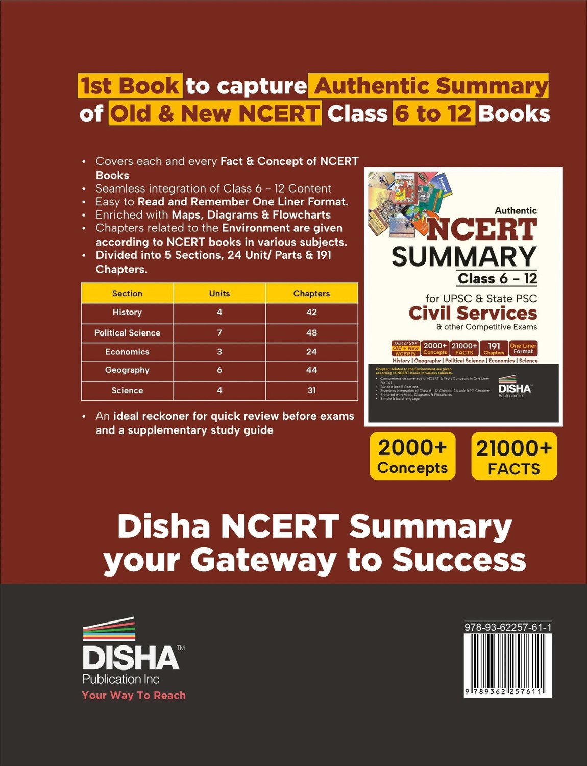 Image of Disha Authentic NCERT Summary (Class 6 to 12) for UPSC & State PSC Civil Services & other Competitive Exams | Old & New NCER One Liner General Studies | IAS Prelims & Mains
