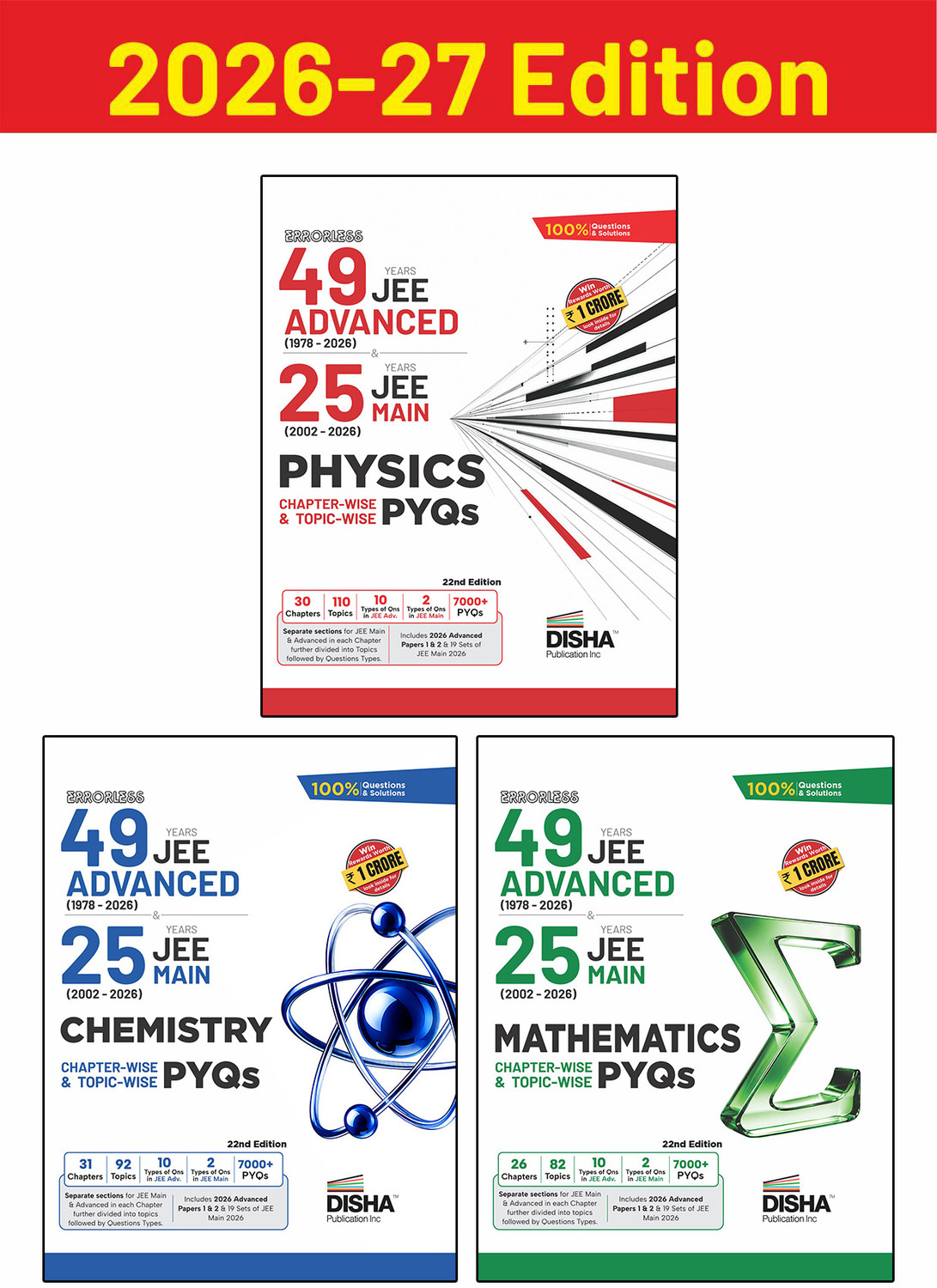 Image of Disha Physics,Chemistry&Mathematics Chapterwise 49 Years JEE Advanced (1978 - 2026) & 25 Year JEE Mains (2002 - 2026) PYQs | JEE Advanced PYQ Book 2026