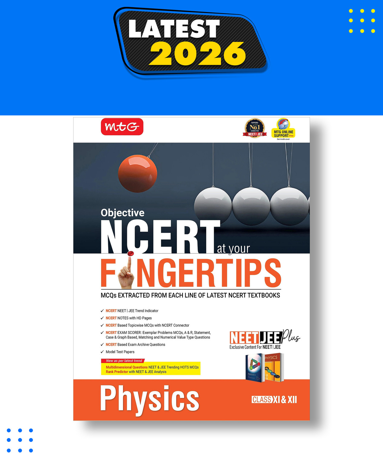 Image of MTG Objective NCERT at your FINGERTIPS Physics For 2025-2026 Exam - NCERT NEET /JEE Trend Indicator, HOTS MCQs, Rank Predictor & Notes with HD Pages | NEET & JEE Books (Based on NCERT Pattern)