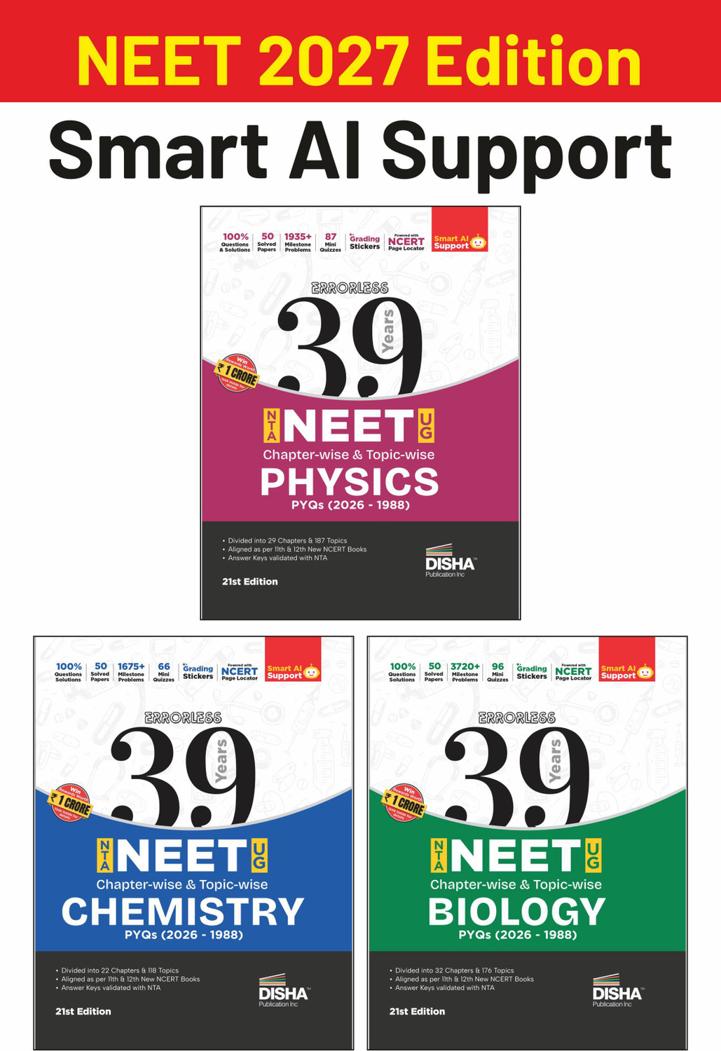 Image of Disha 39 Years Physics,Chemistry&Biology Chapterwise NEET PYQ Book| NEET Previous Year Solved Papers (2026-1988) | NEET Books 2027s