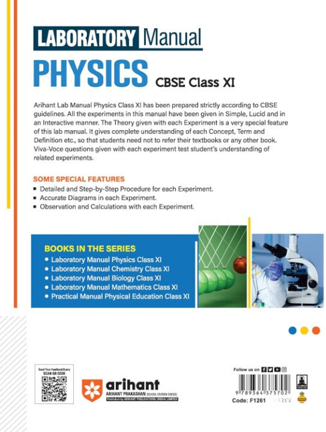 Image of Arihant Laboratory Manual Physics for CBSE Class XI (11th) | Complete Practical Book with Experiments, Viva Voce Questions & Answers | NCERT Compliant Lab Book
