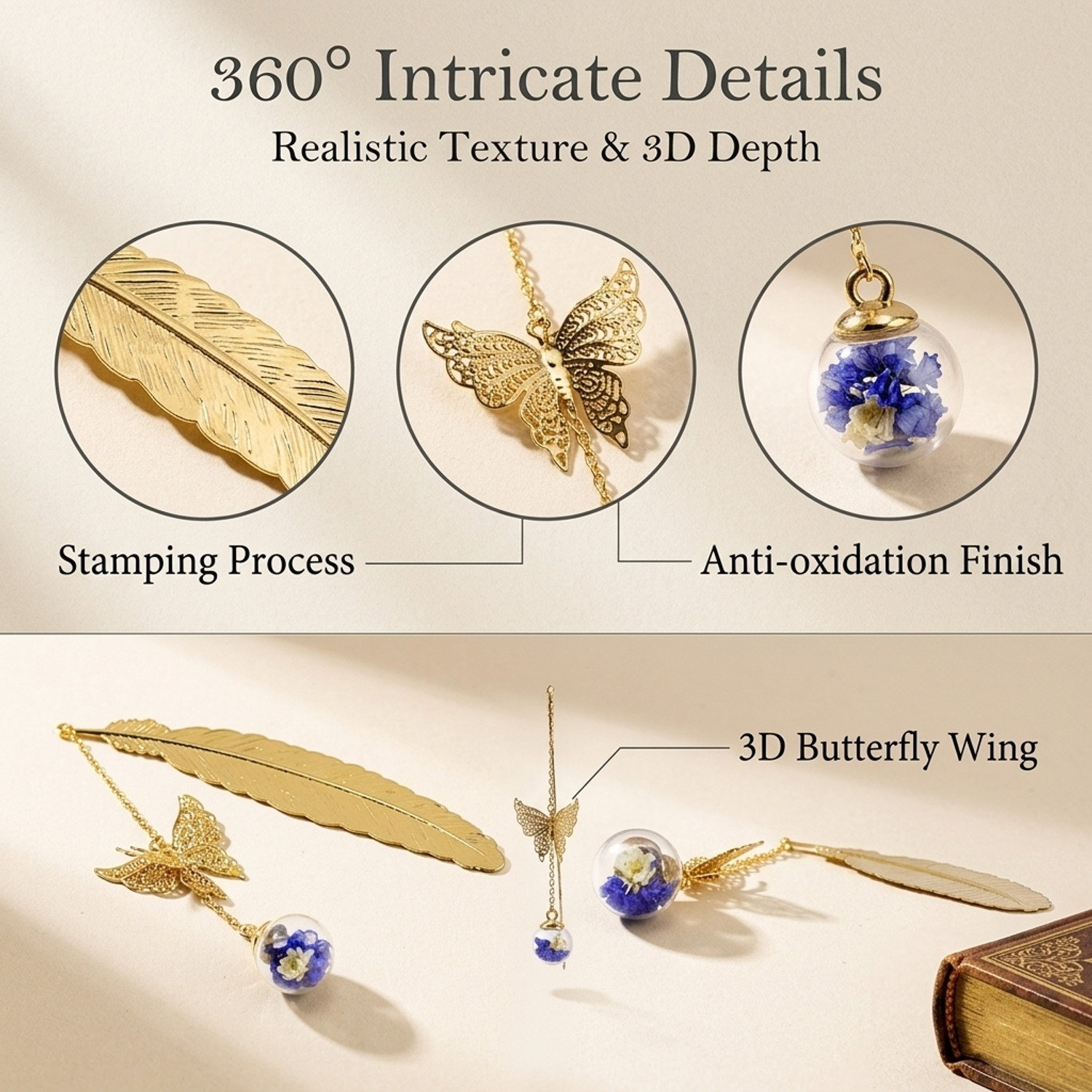 Image of sannidhi Vintage Metal Feather Bookmark with Glass Bead Butterfly for Readers Gifts Bookmark Bookmark