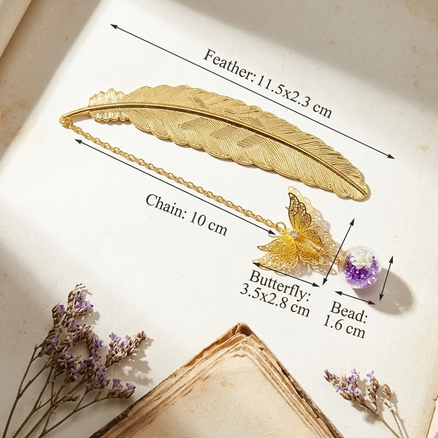Image of sannidhi Vintage Metal Feather Bookmark with Glass Bead Butterfly for Readers Gifts Bookmark Bookmark