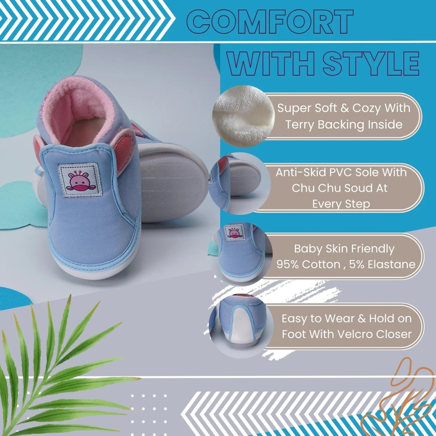 Image of Neska Moda 15 To 18 Months Baby Boys & Girls Cotton Velcro Chu Chu Musical Shoes / Booties