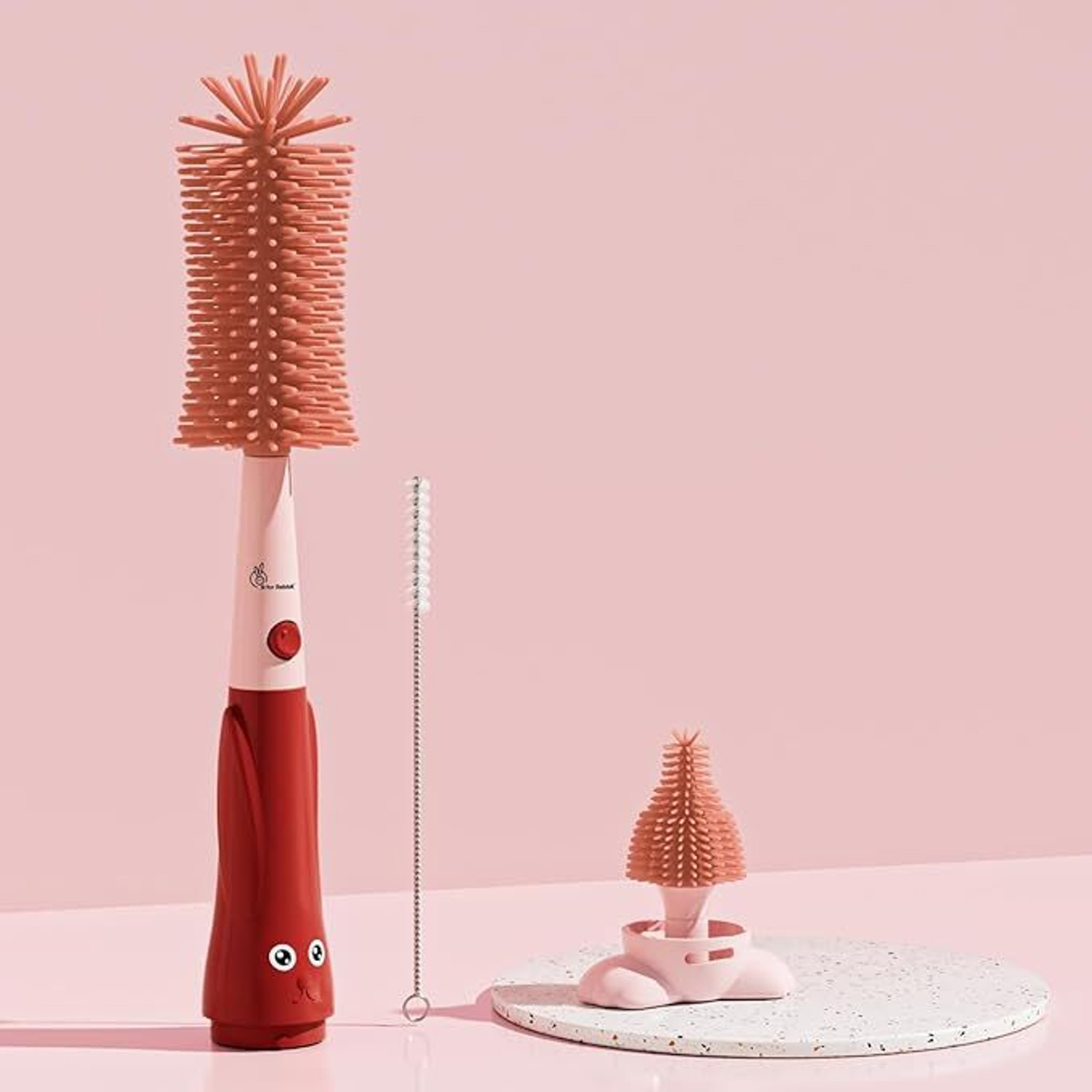 Image of Salevora R for Rabbit Hygo Care Bunny 3-in-1 Cleaning Brush (Light Pink / Maroon red)