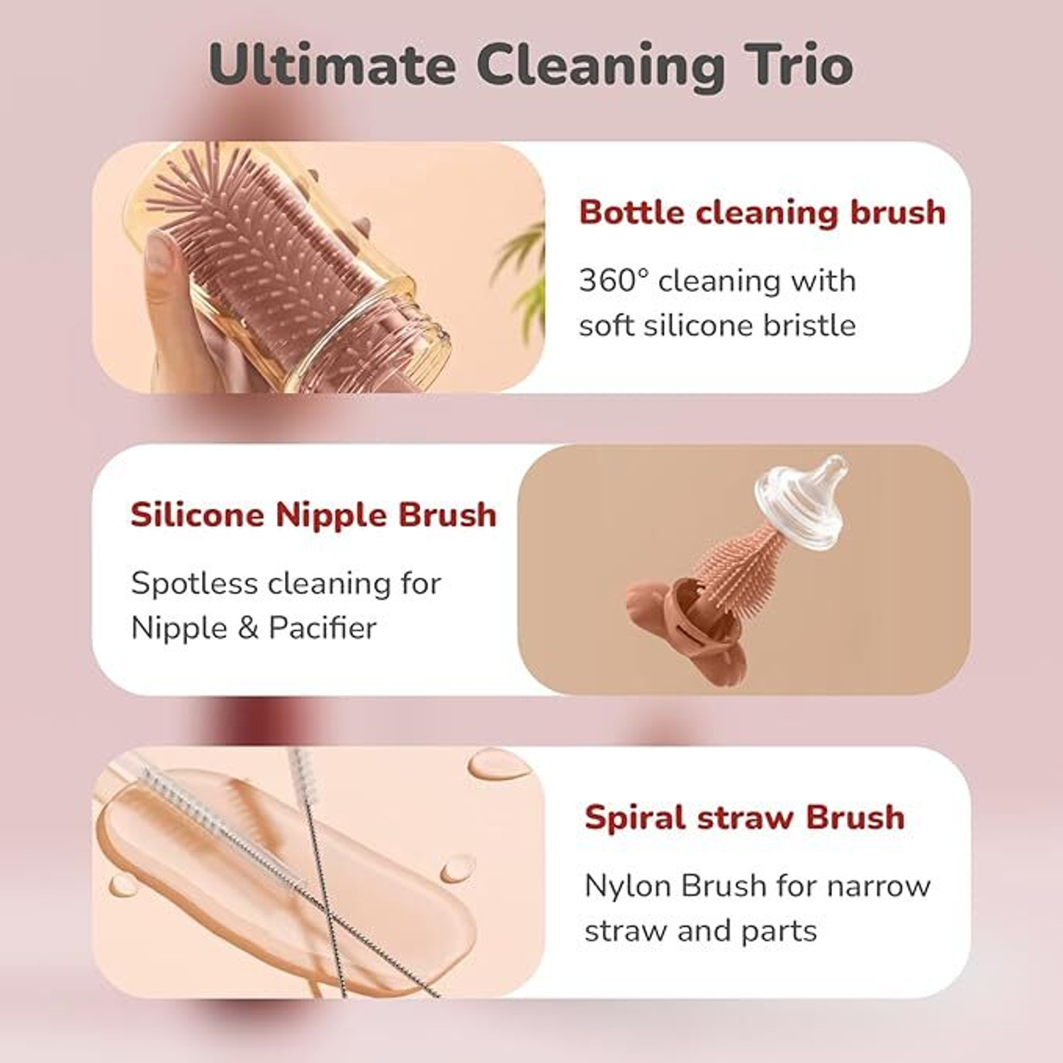 Image of Salevora R for Rabbit Hygo Care Bunny 3-in-1 Cleaning Brush (Light Pink / Maroon red)