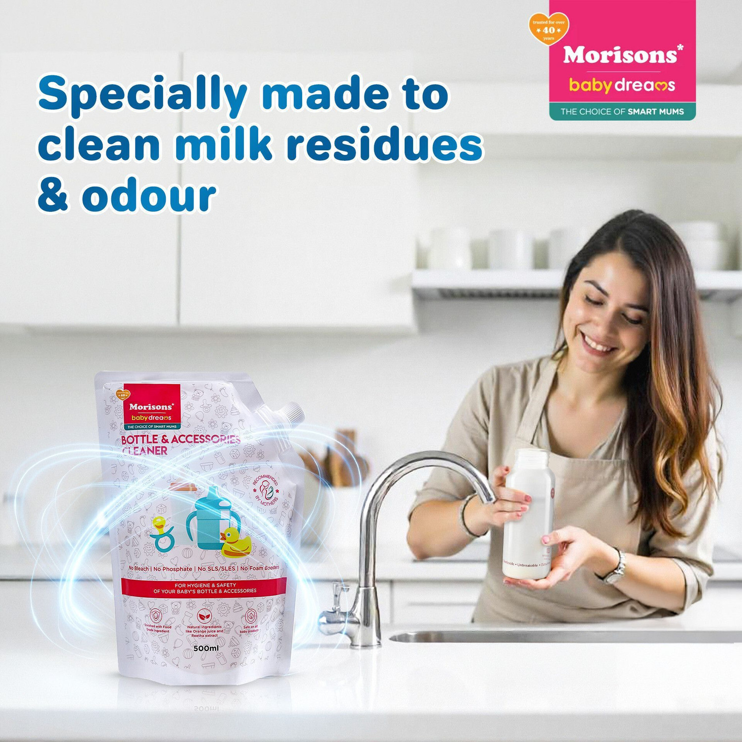 Image of Morisons Baby Dreams Bottle & Accessories Cleaner - Refill Pack 500ml