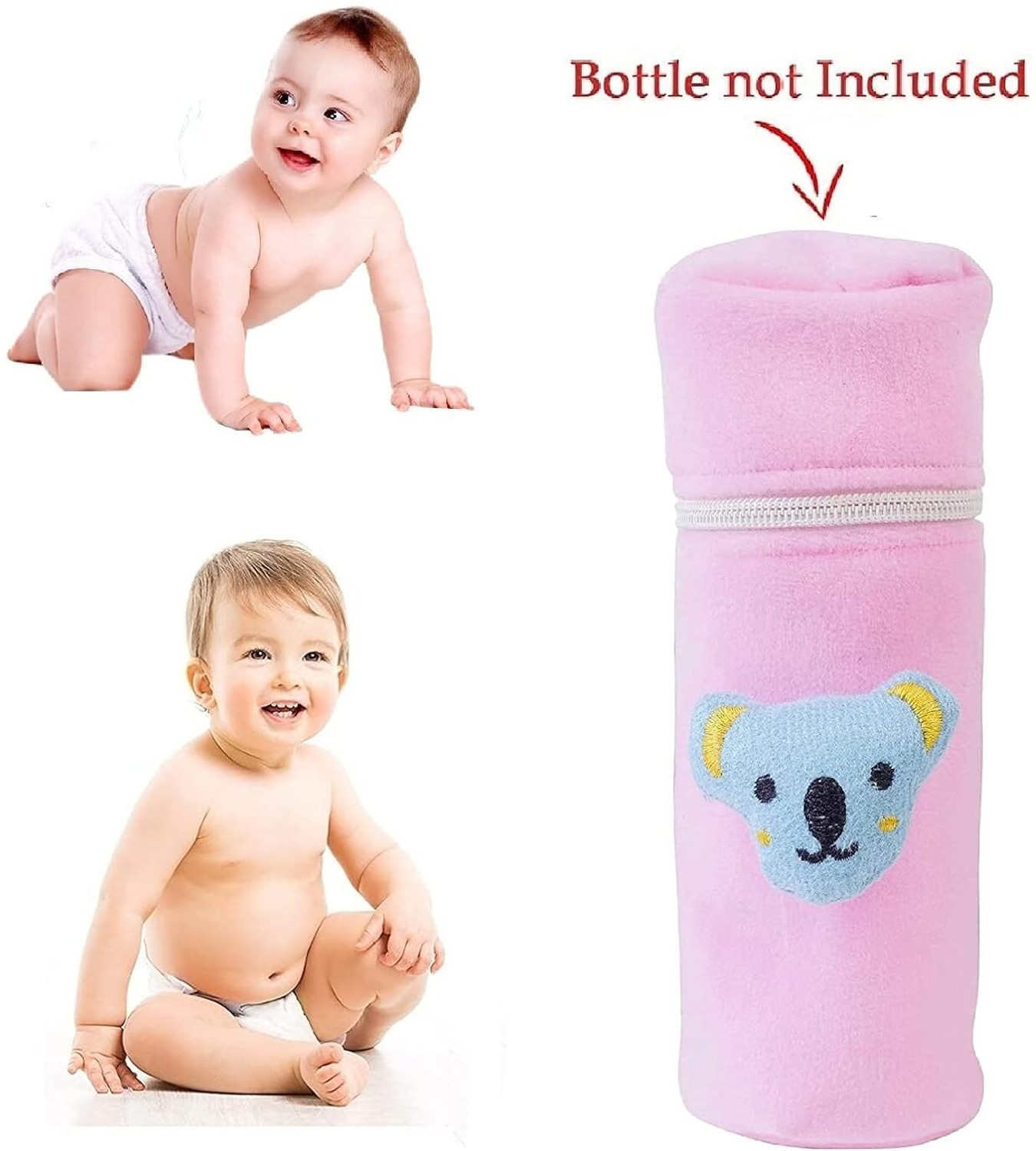Image of MW PRINTS Soft Plush Baby Milk Feeding Bottle Cover With Easy To Hold Strap(130 ML-250 ML)