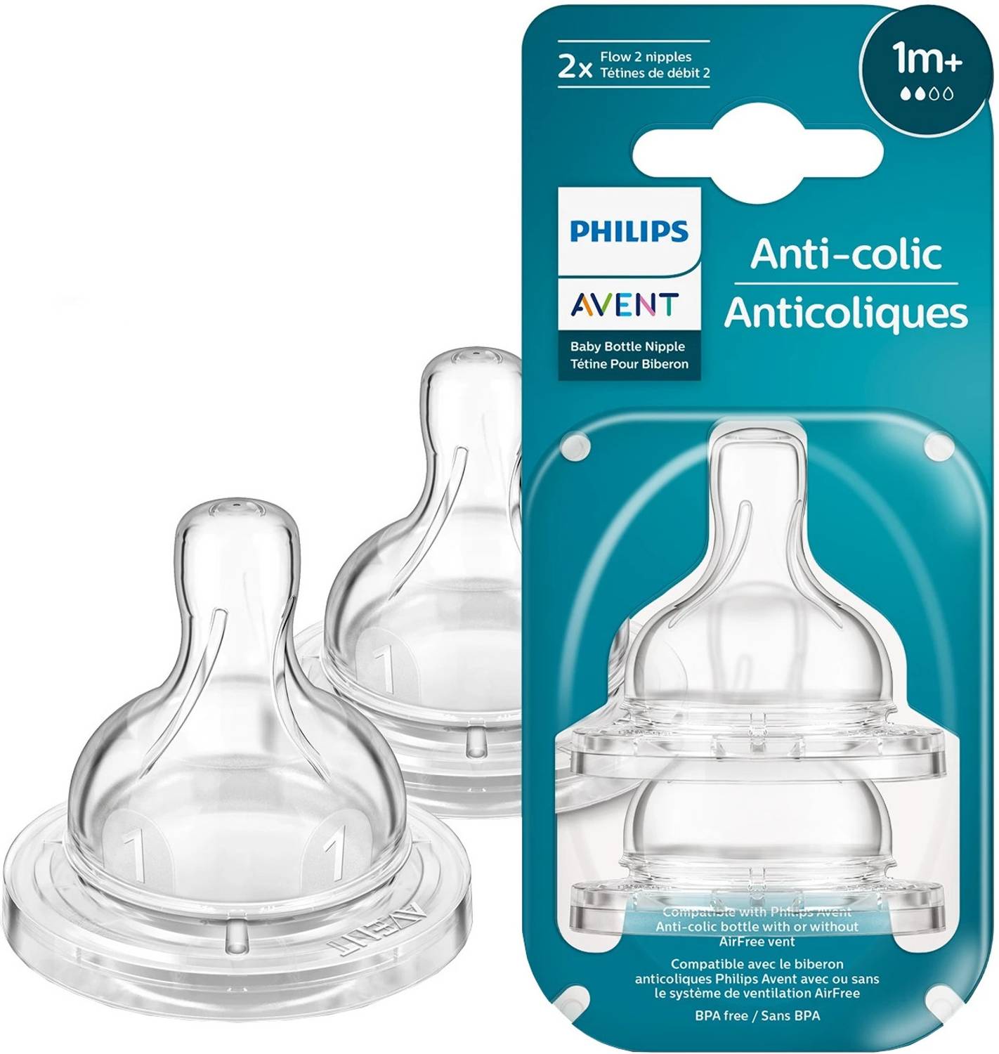 mami Philips Avent Anti-Colic Teat SCY762/02 | 1m+ age | Flow 2 | BPA